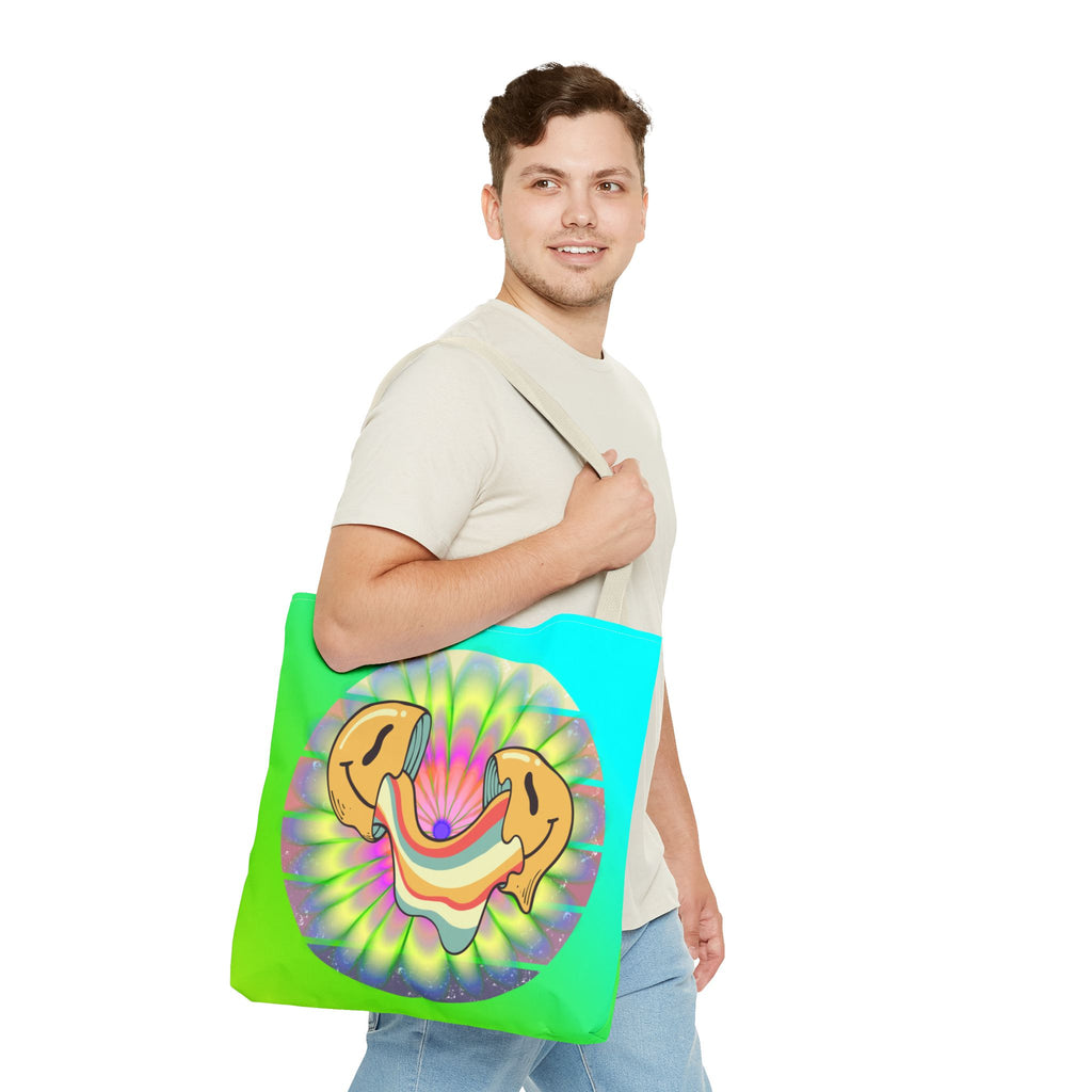 😊🌈 70s Trippy Psychedelic Smiley Tie-Dye Tote Bag ✨🍄