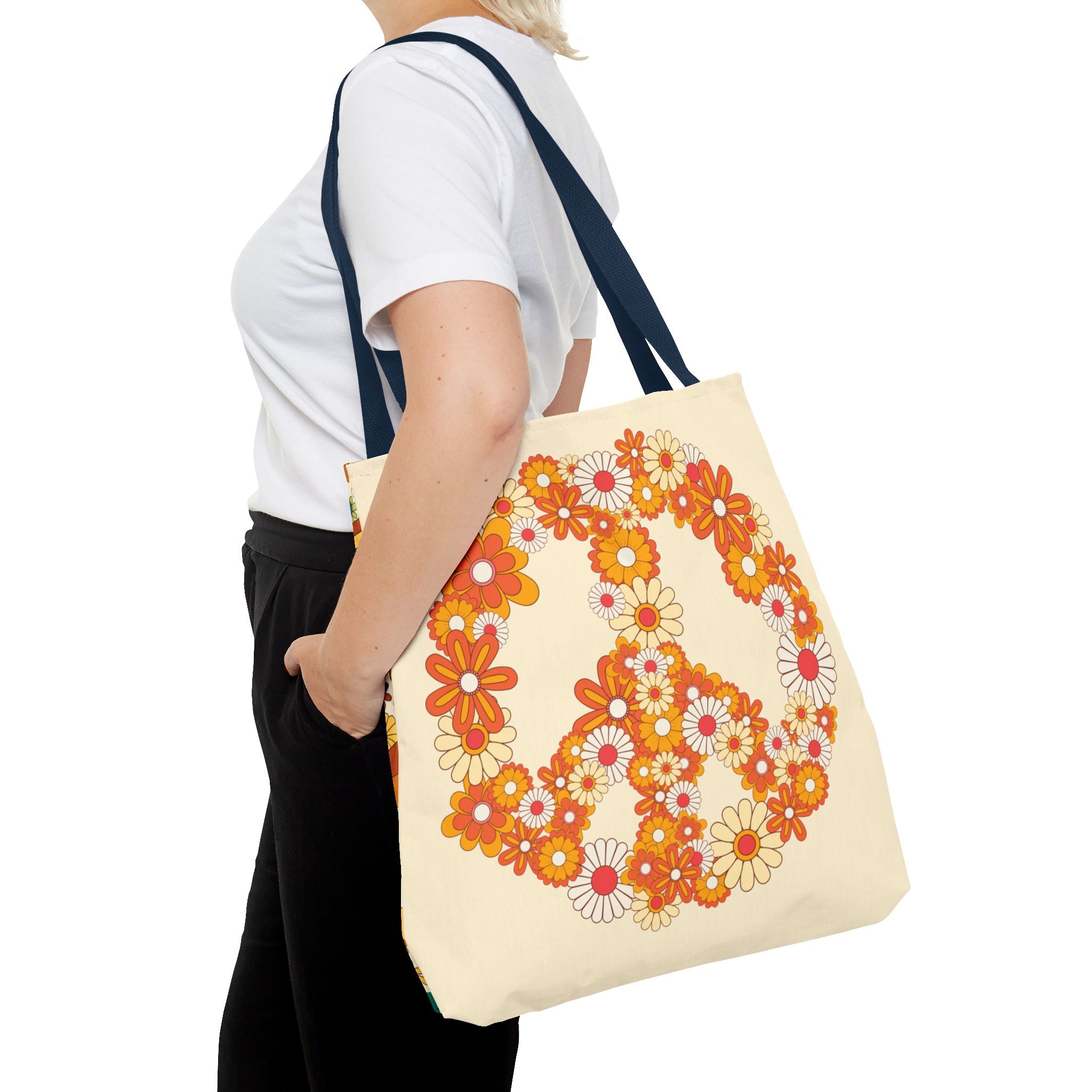 ✌️ 70s Floral Hippie Peace Sign Tote Bag