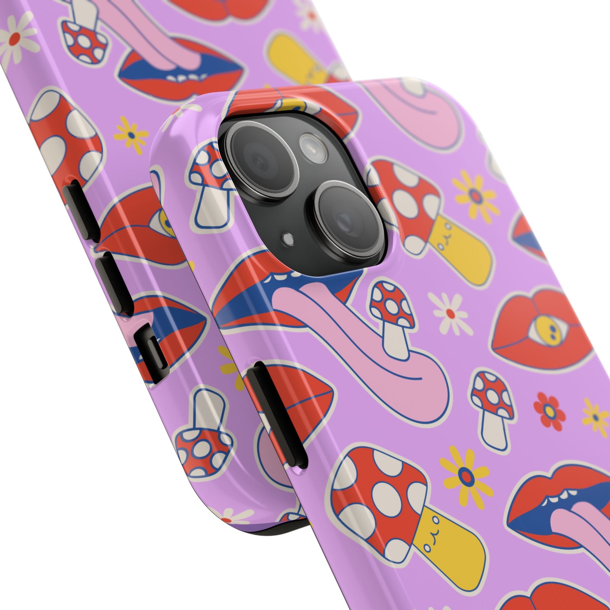 70s Lips Mushrooms Flower Power Purple Phone Case 💜🍄🌼