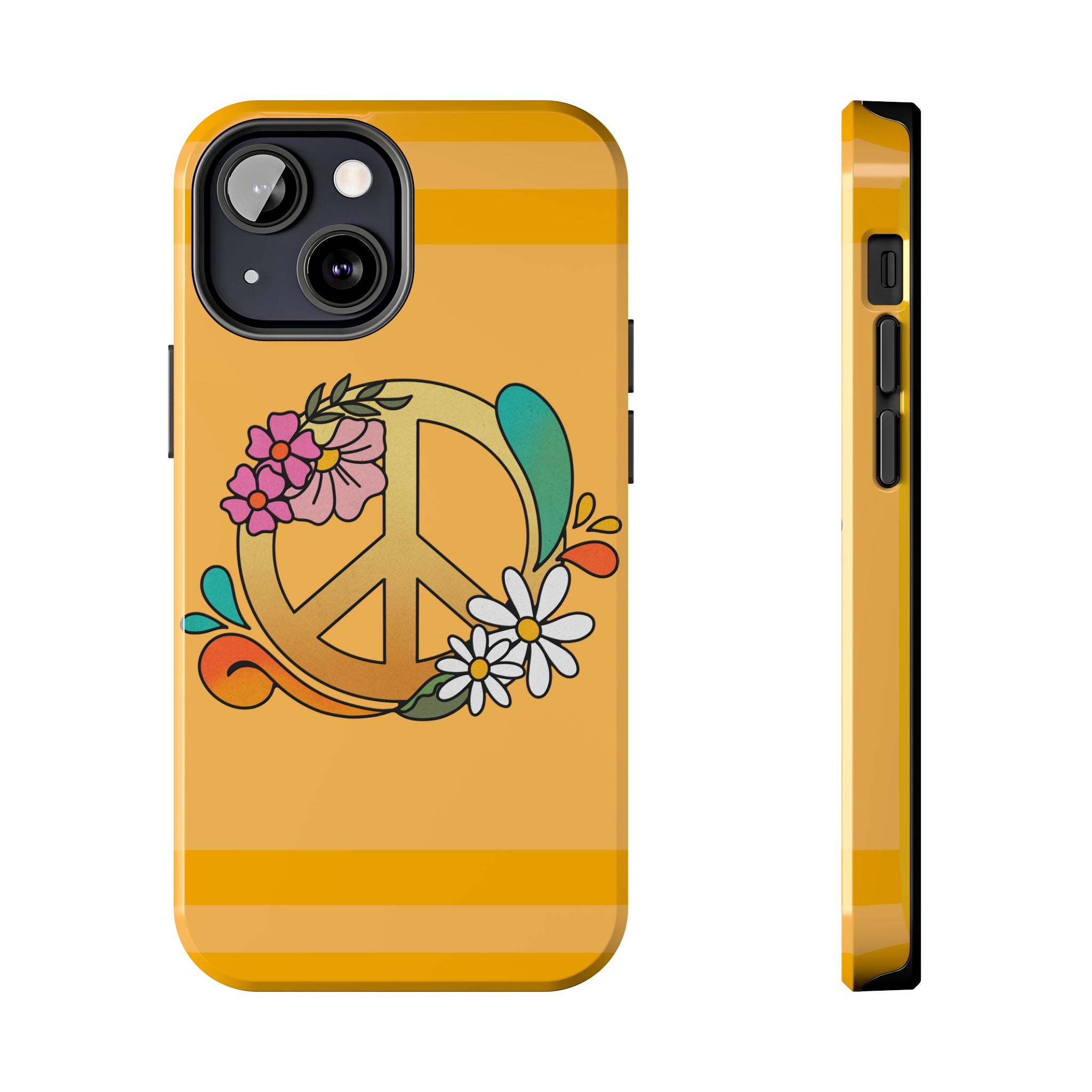 60s–70s Yellow Peace Sign Phone Case ✌️📱