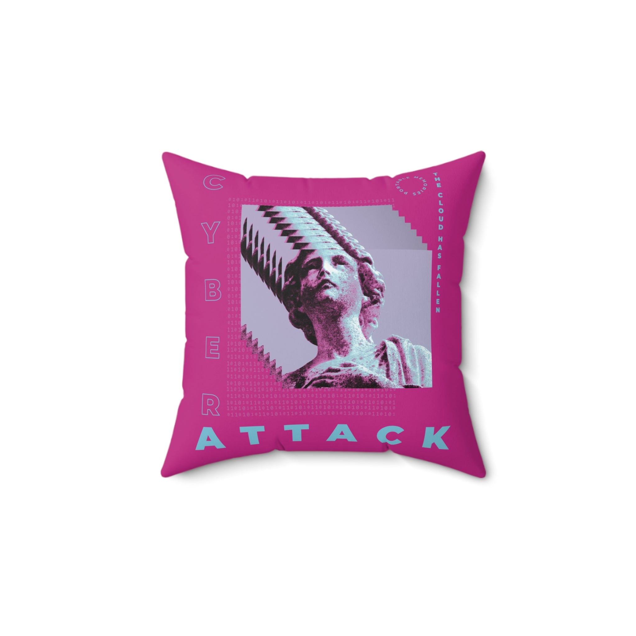Square Pillow Cyber Attack Y2K Bug Fuschia Teal 90s Y2K Theme