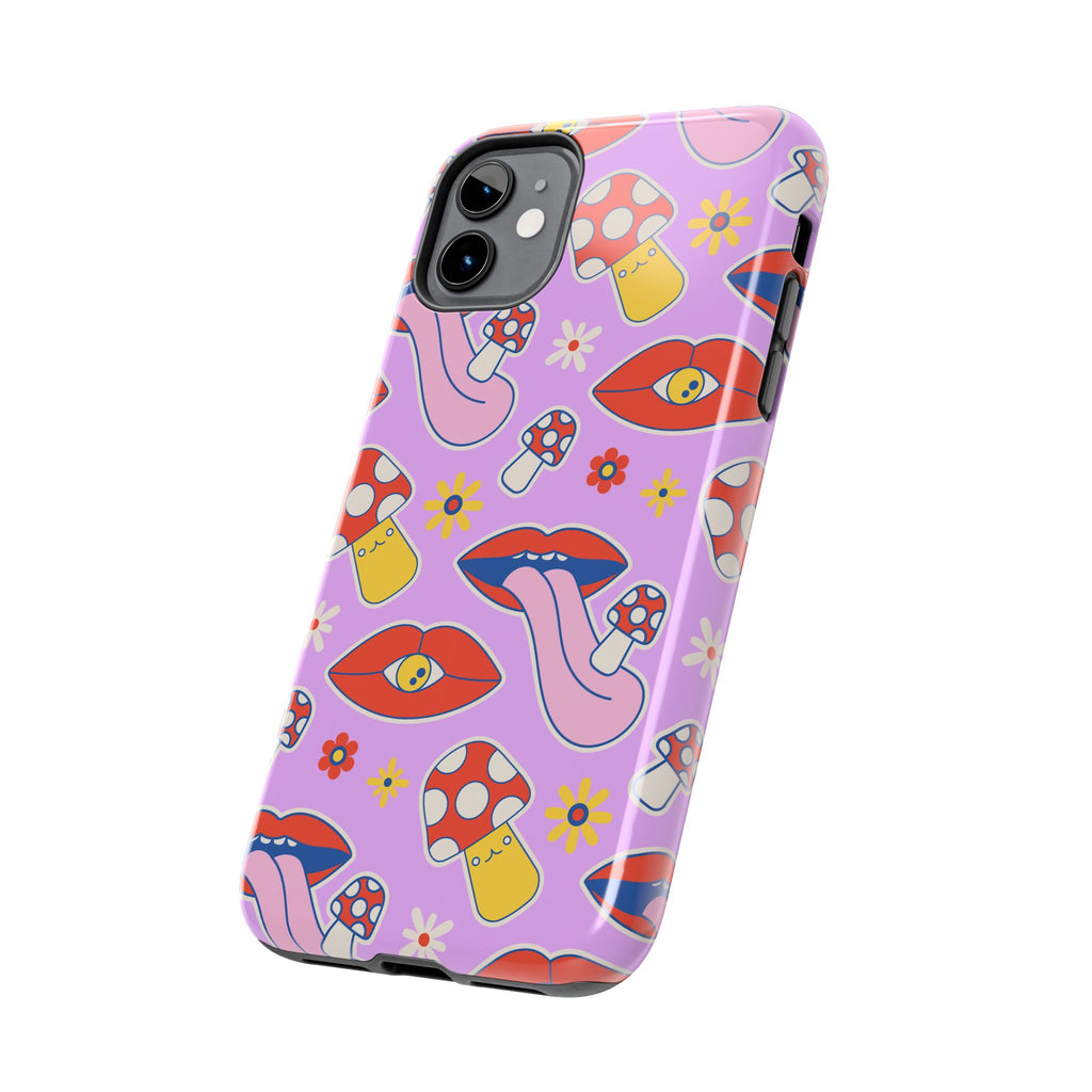 70s Lips Mushrooms Flower Power Purple Phone Case 💜🍄🌼