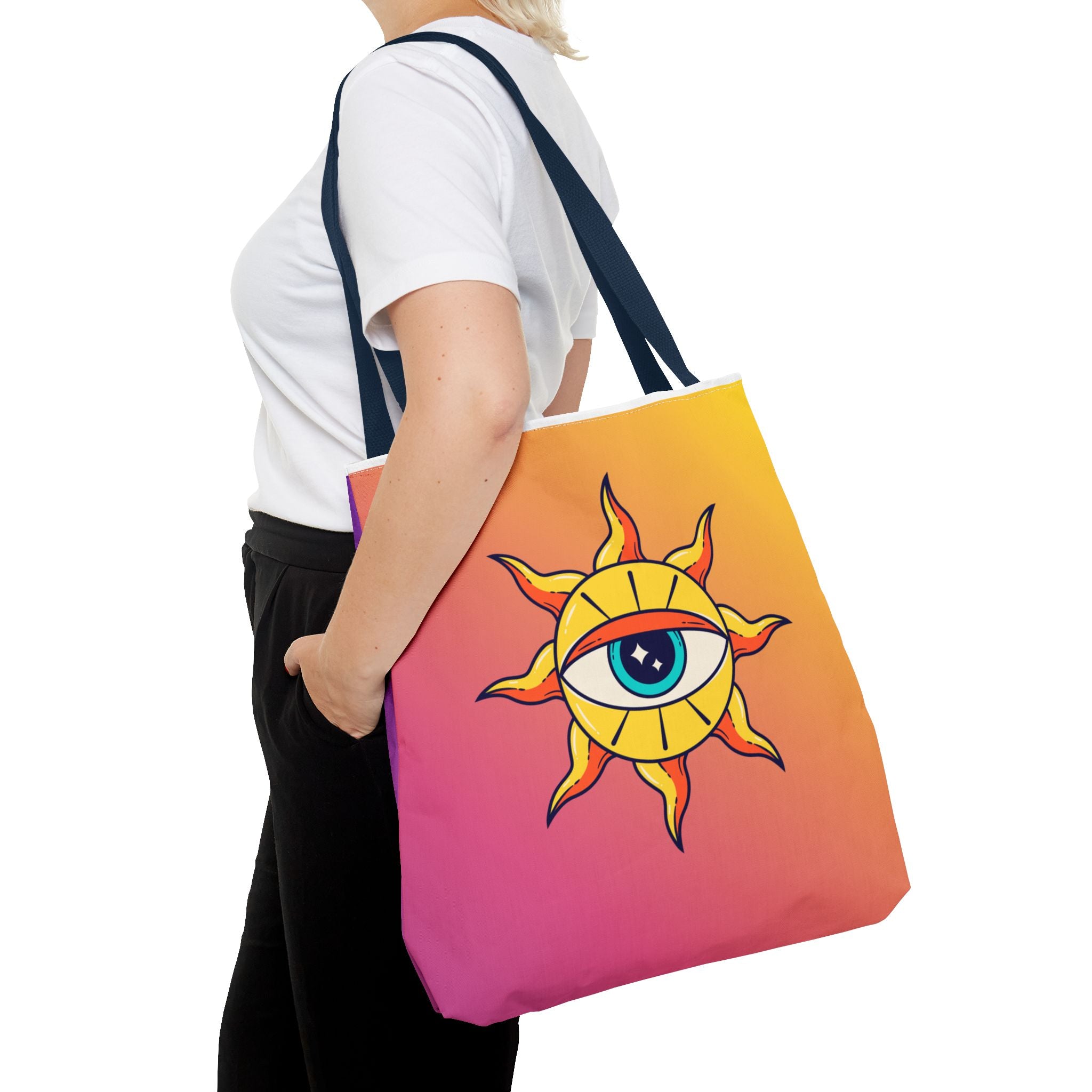 🌞👁️ 70s All-Seeing Eye Sun Design Tote Bag ✨🌿