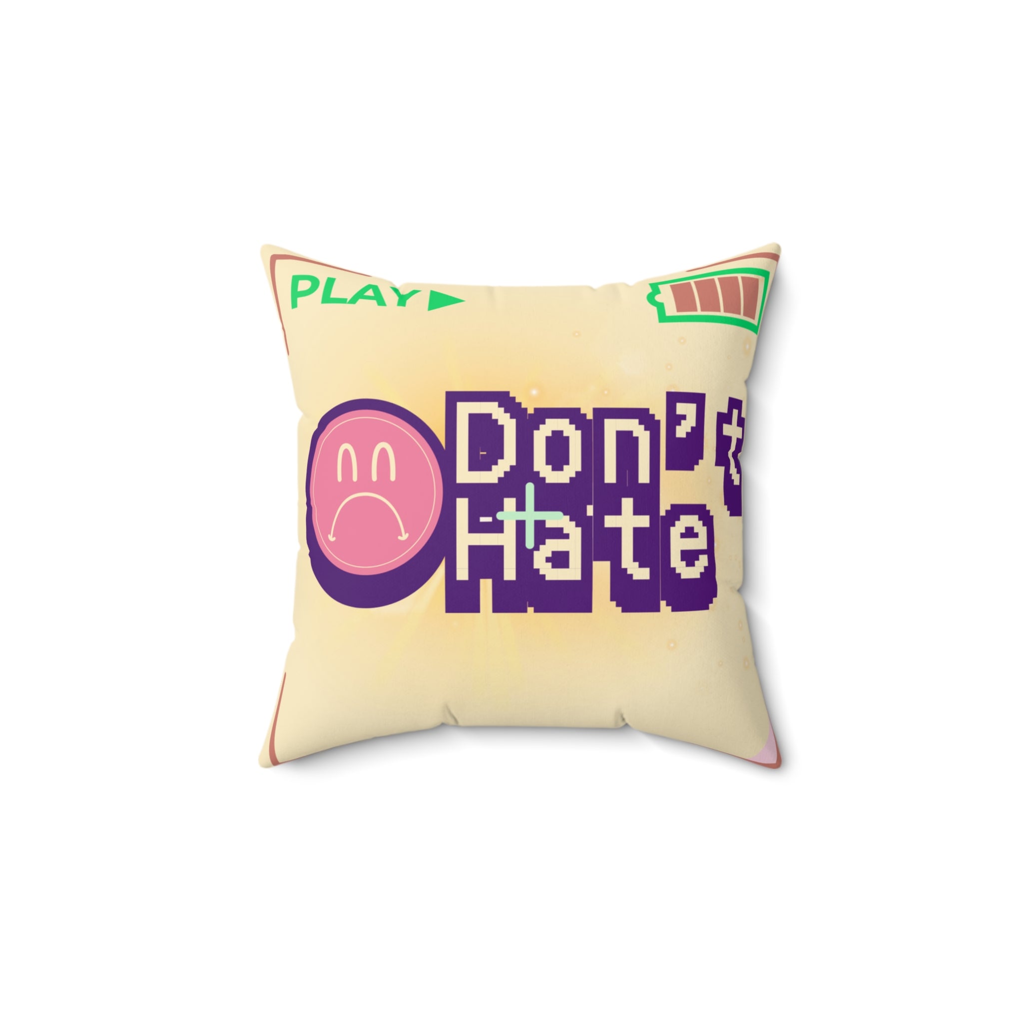 Don’t Hate, Be Happy Y2K Pillow 😊💜✨