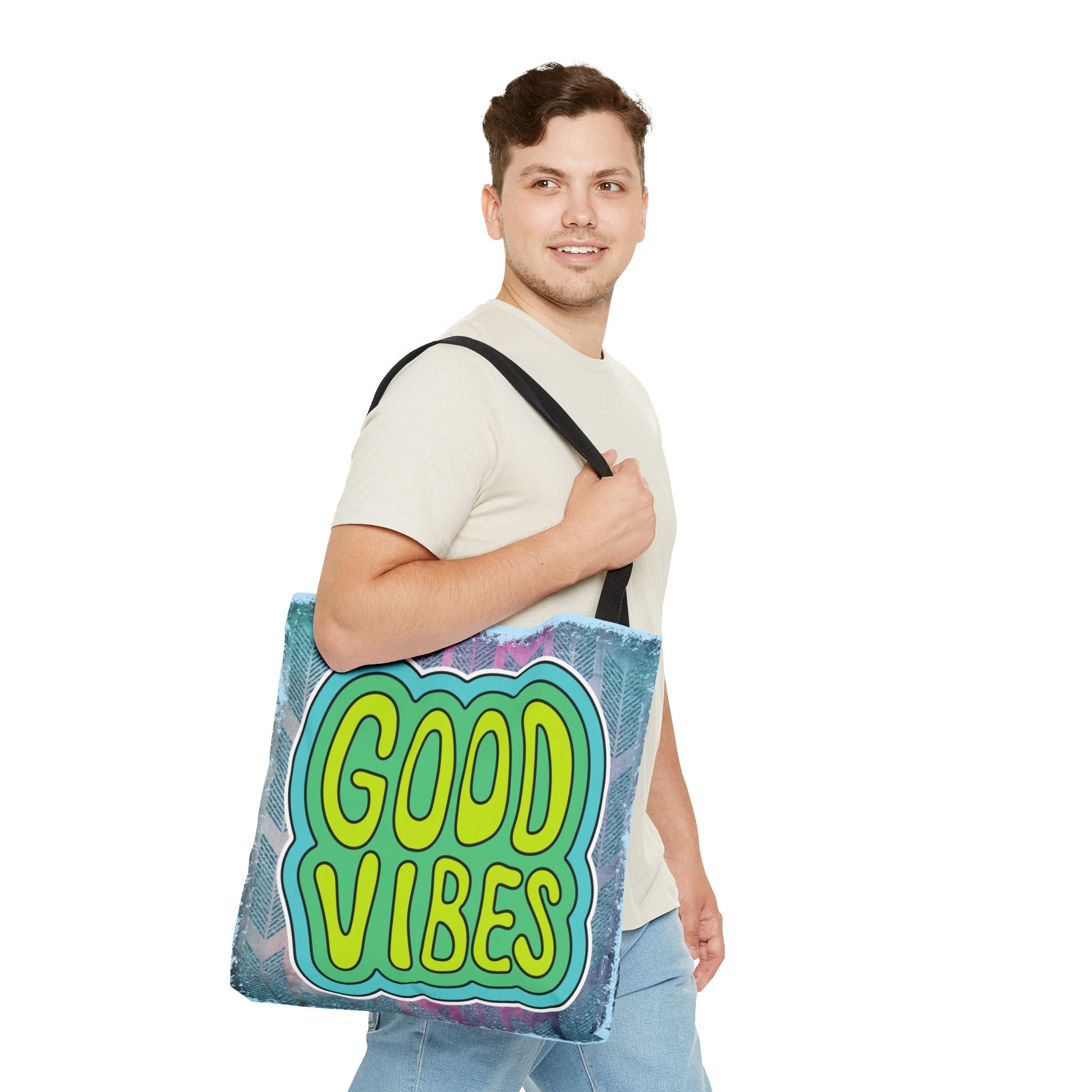 💚 70s Good Vibes Green & Blue Retro Throwback Tote Bag