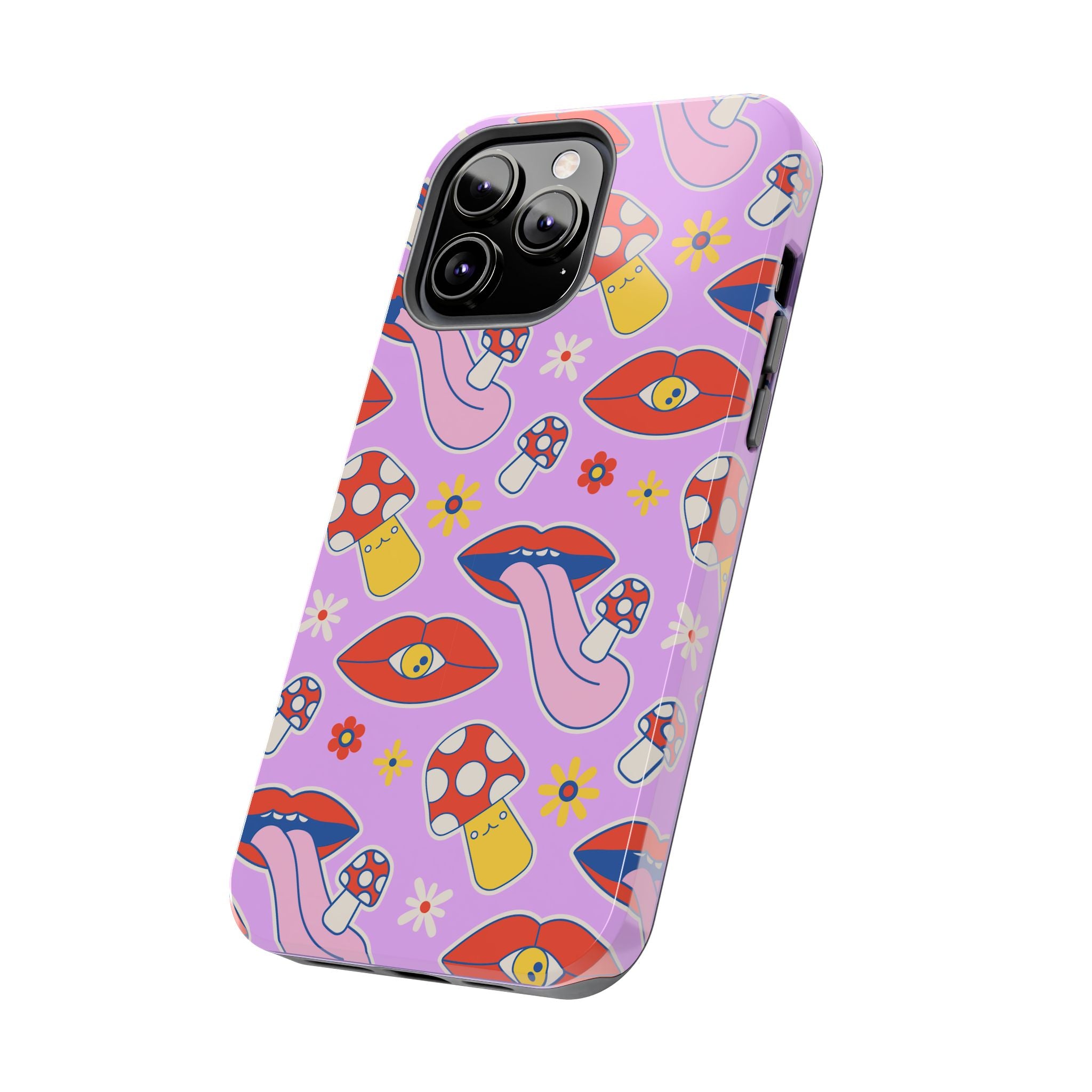 70s Lips Mushrooms Flower Power Purple Phone Case 💜🍄🌼