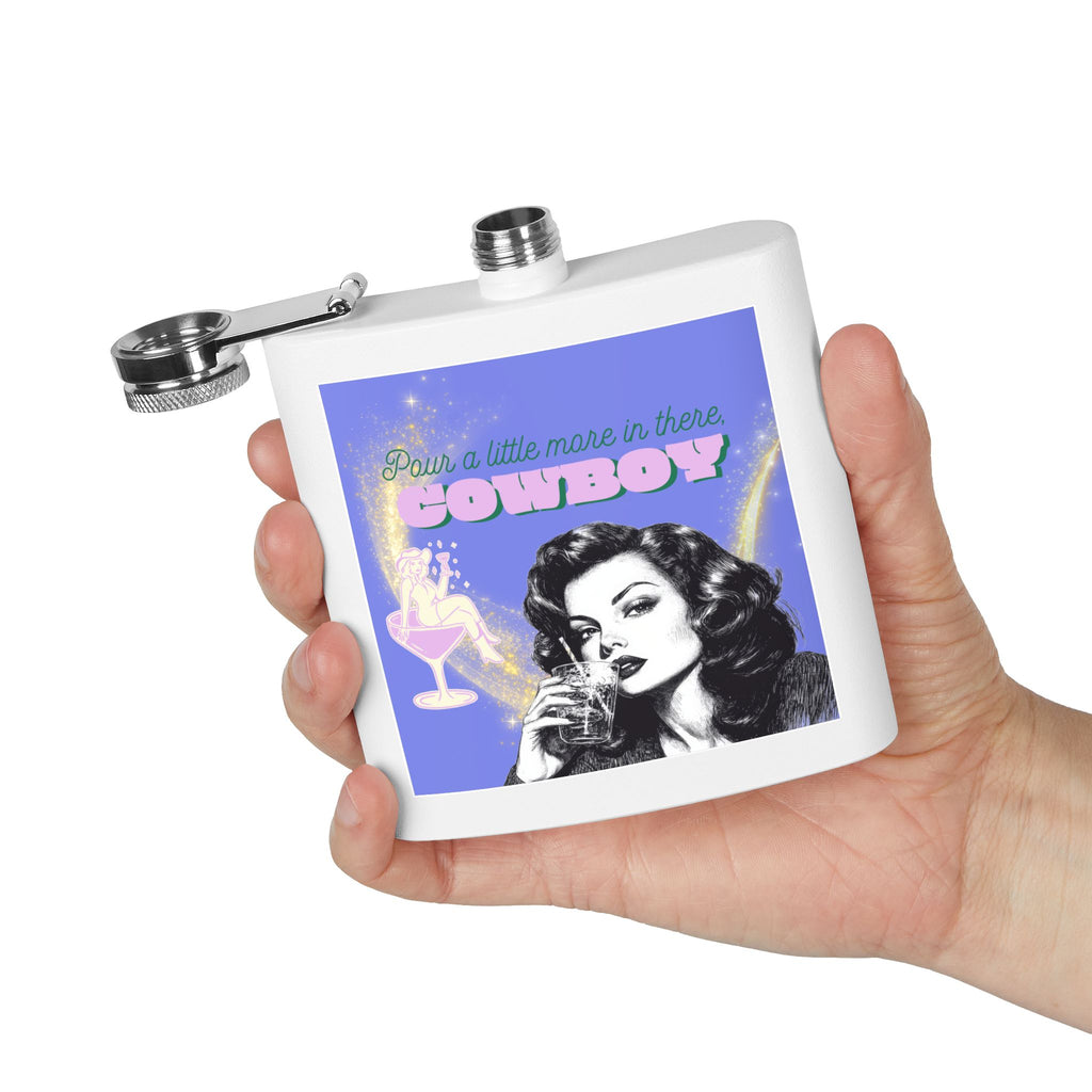 Pour a Little More in There, Cowboy – Retro Woman Flask