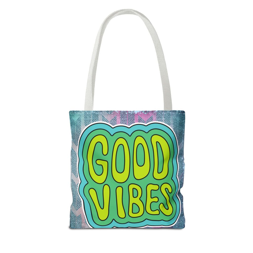 💚 70s Good Vibes Green & Blue Retro Throwback Tote Bag