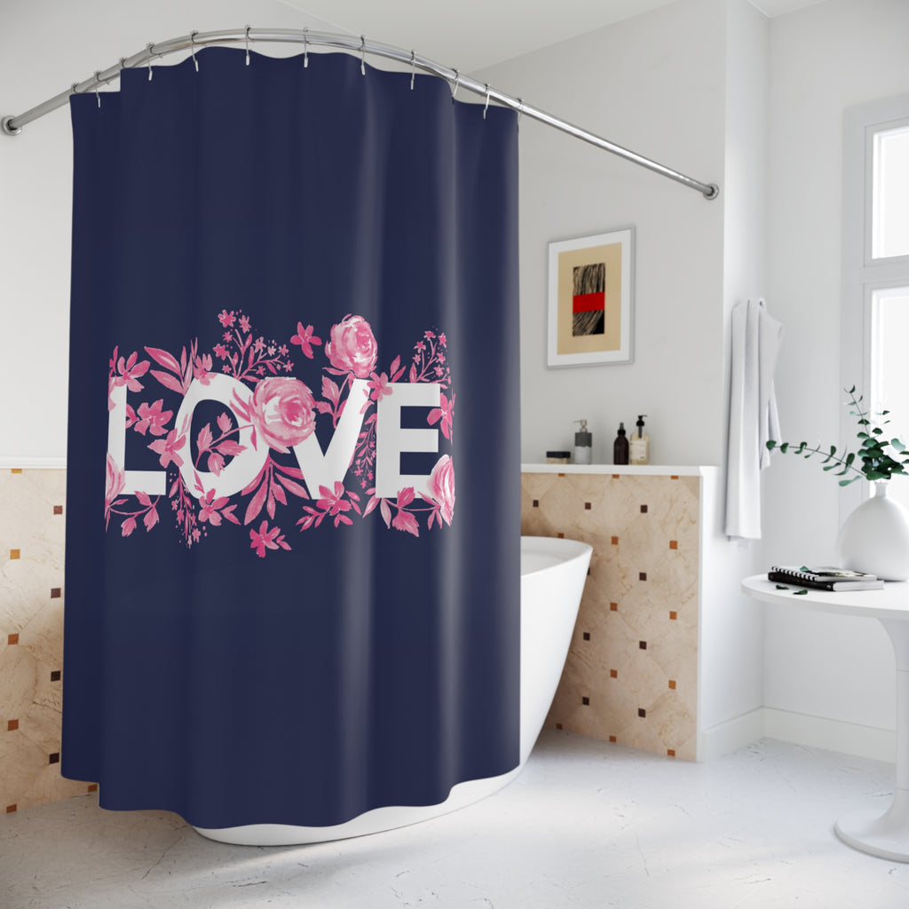 💖 Dark Navy Light Pink Love Shower Curtain