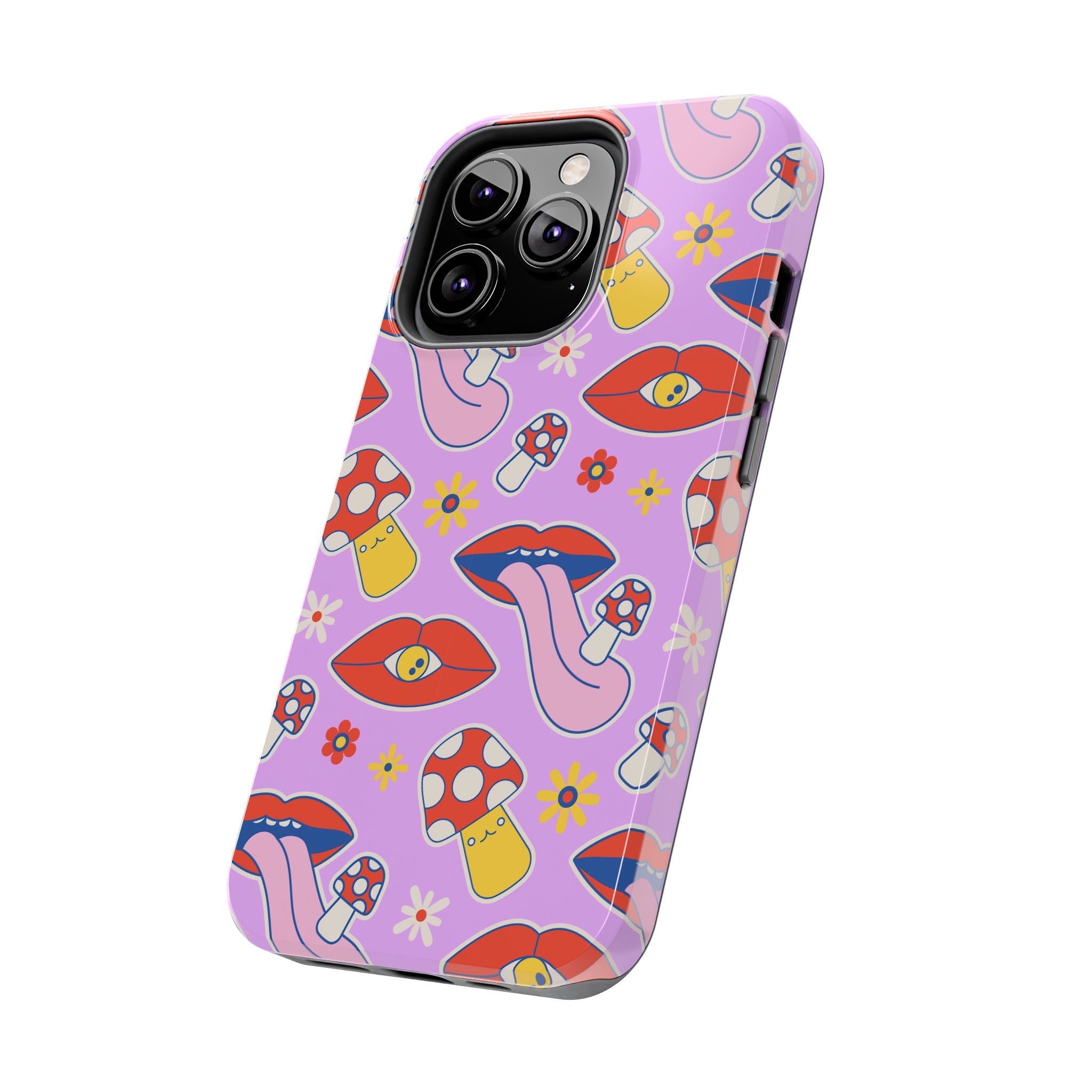 70s Lips Mushrooms Flower Power Purple Phone Case 💜🍄🌼