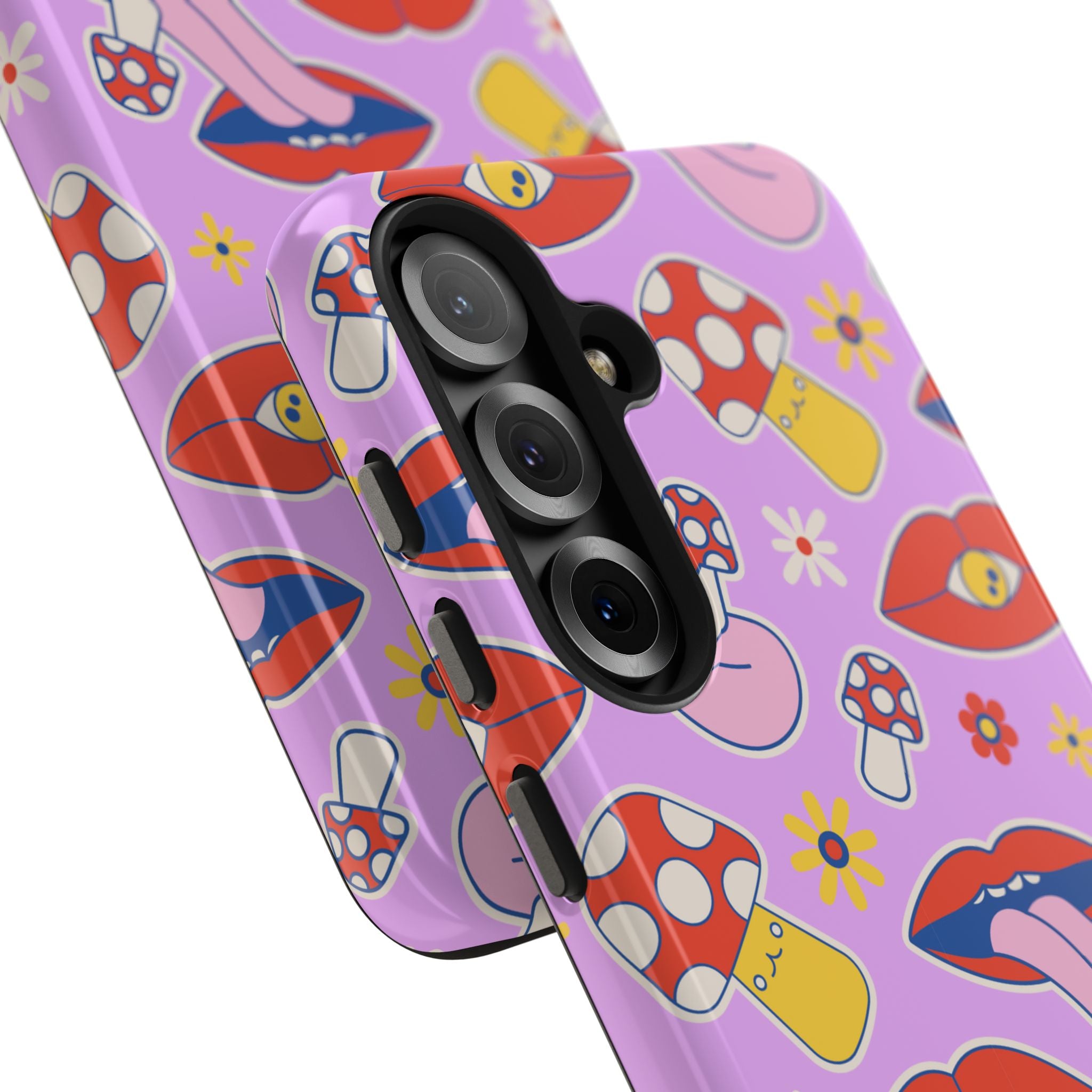 70s Lips Mushrooms Flower Power Purple Phone Case 💜🍄🌼