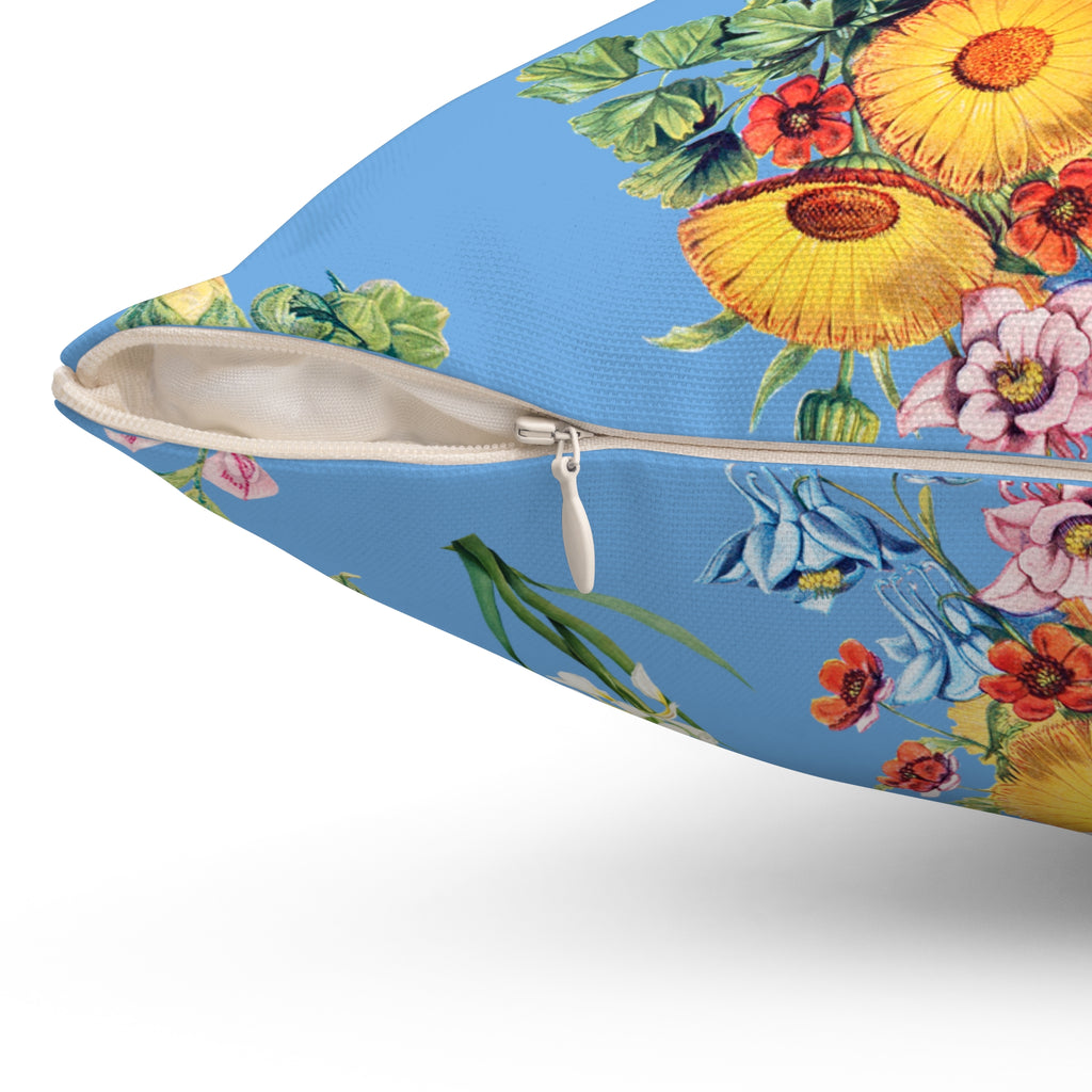 Light Blue Vintage Floral Throw Pillow 50s/60s