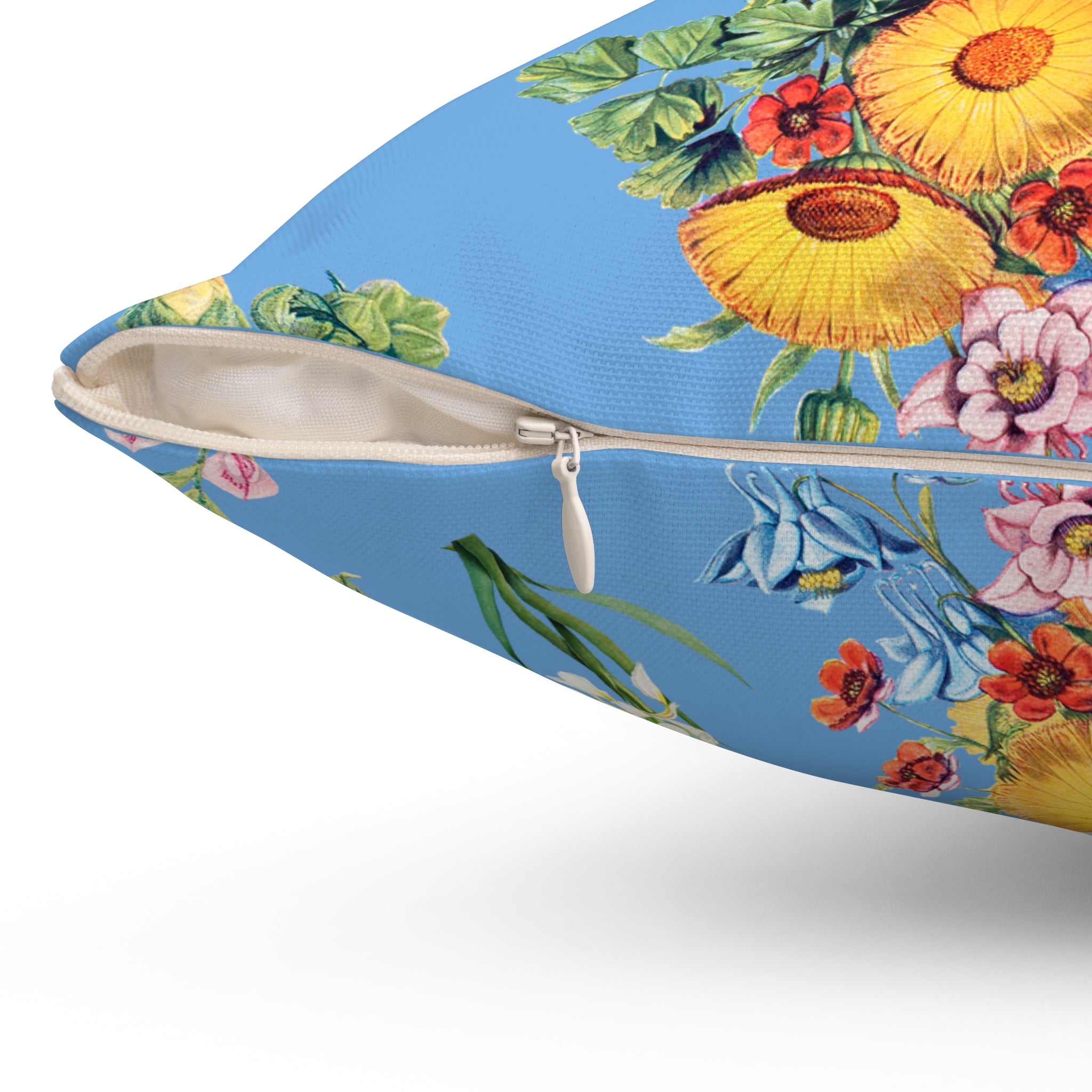 Light Blue Vintage Floral Throw Pillow 50s/60s