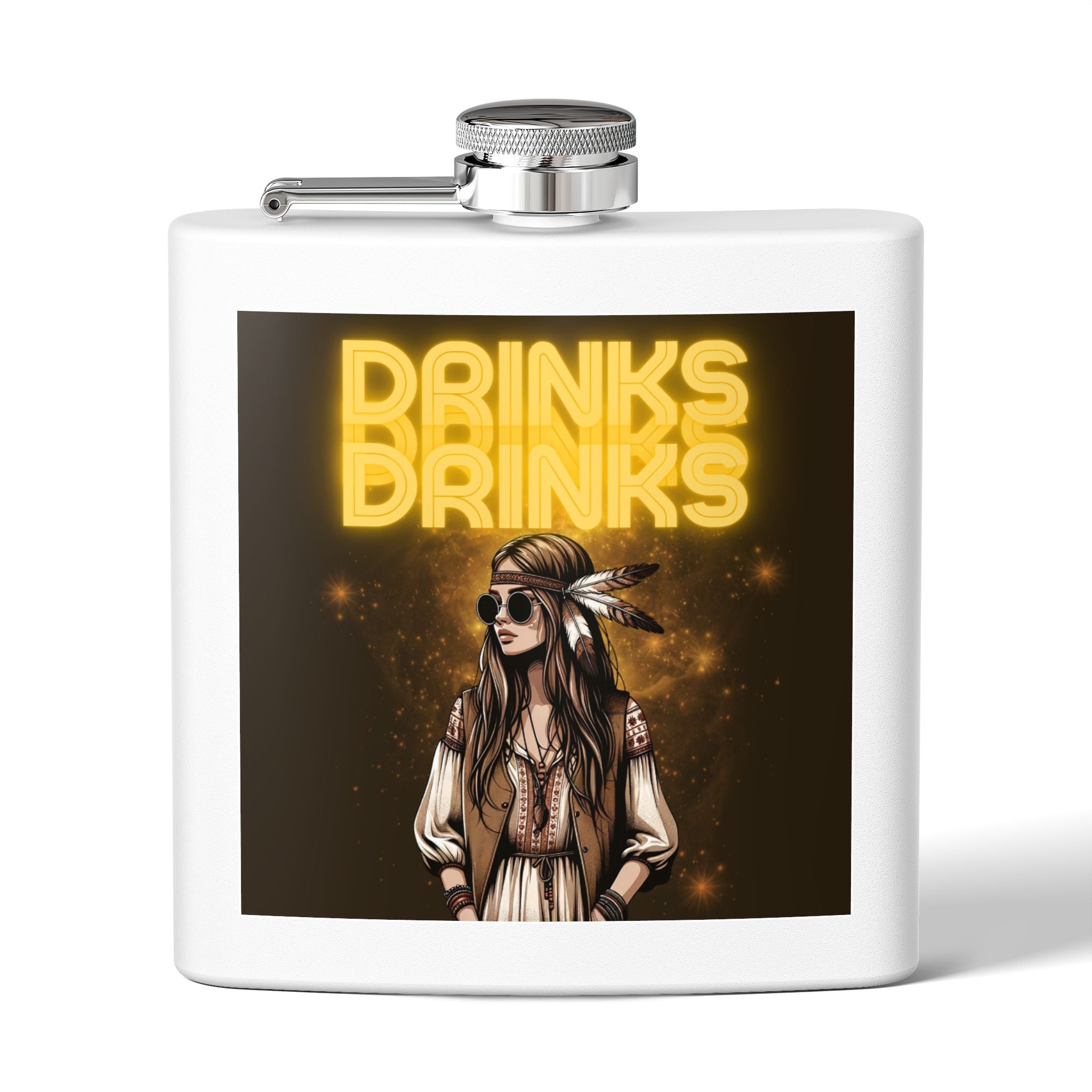 Drinks Drinks Drinks – Hippie Woman Vintage Flask