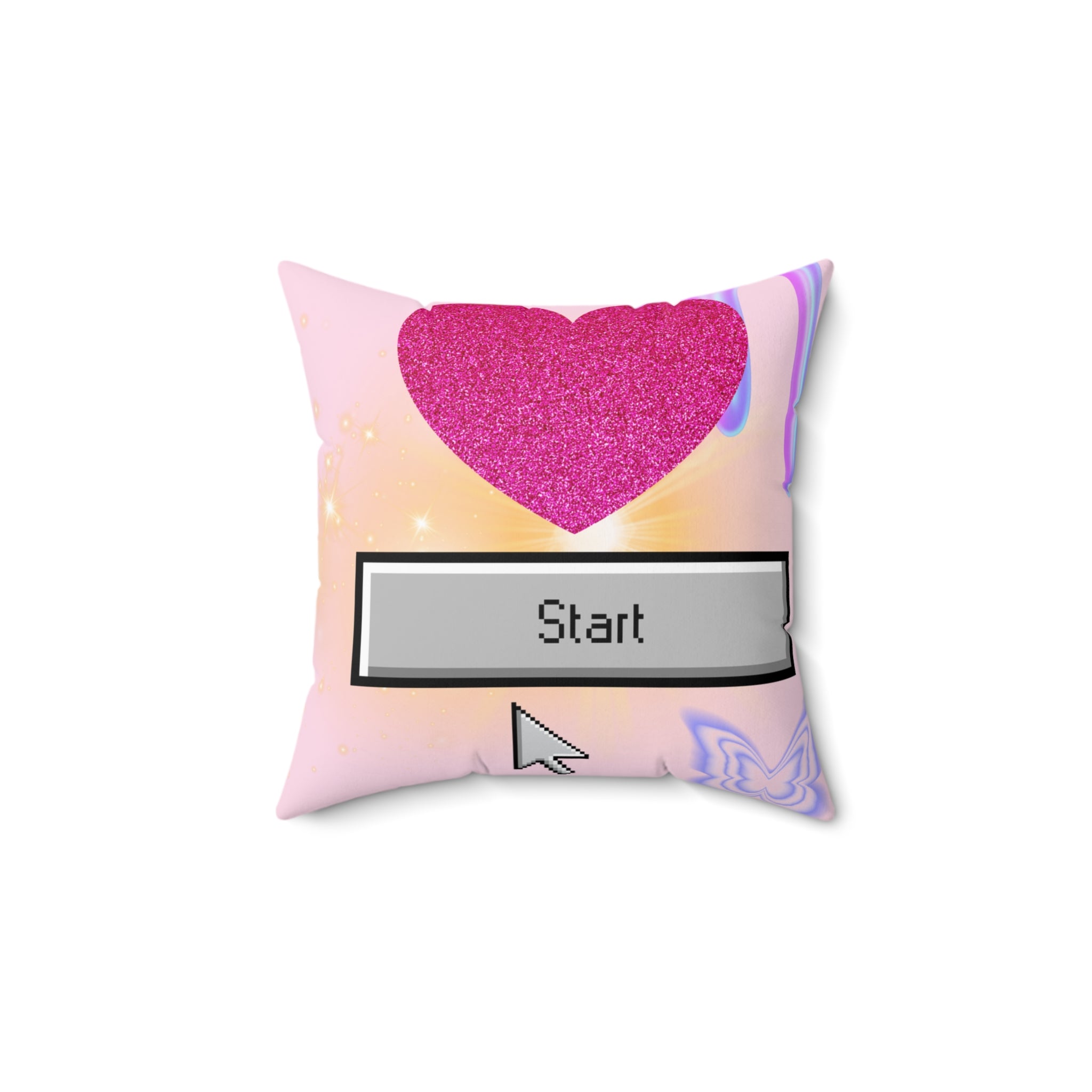 🌸 Y2K 90s Start Button Pink Throwback Pillow 💻✨