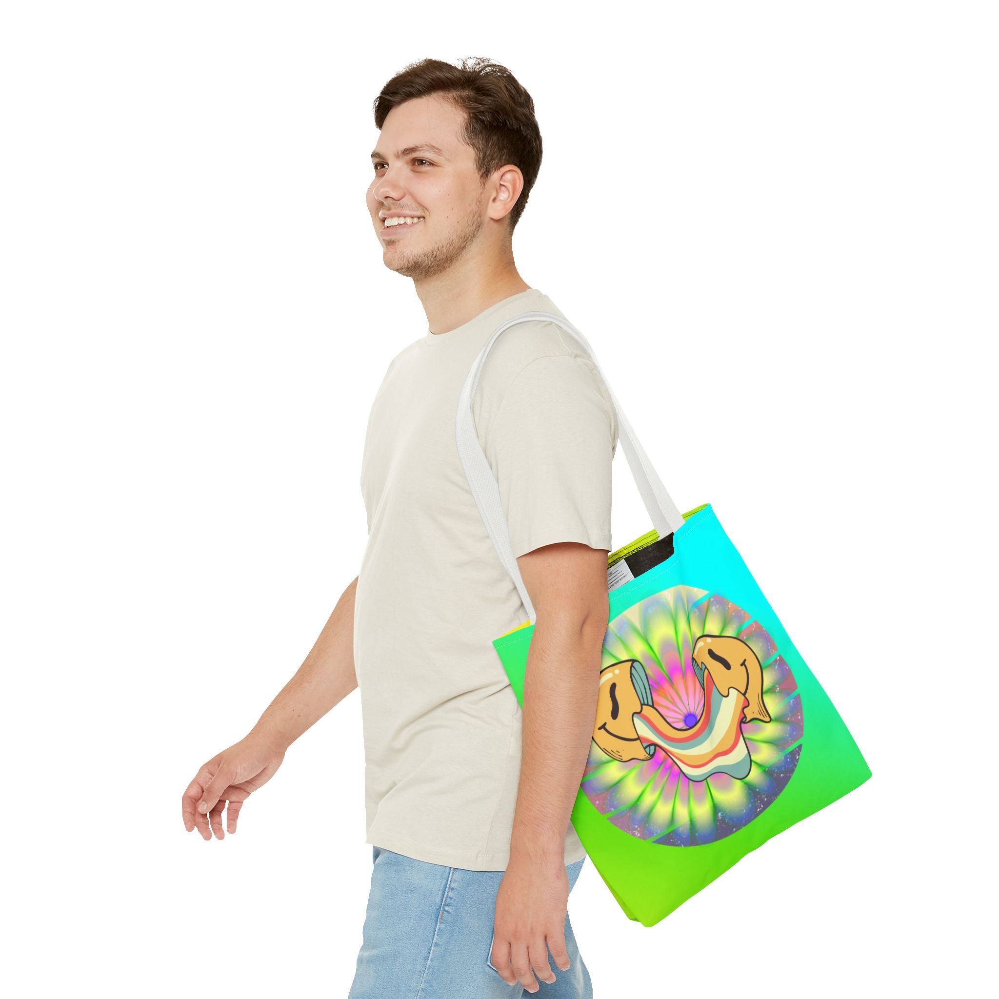 😊🌈 70s Trippy Psychedelic Smiley Tie-Dye Tote Bag ✨🍄