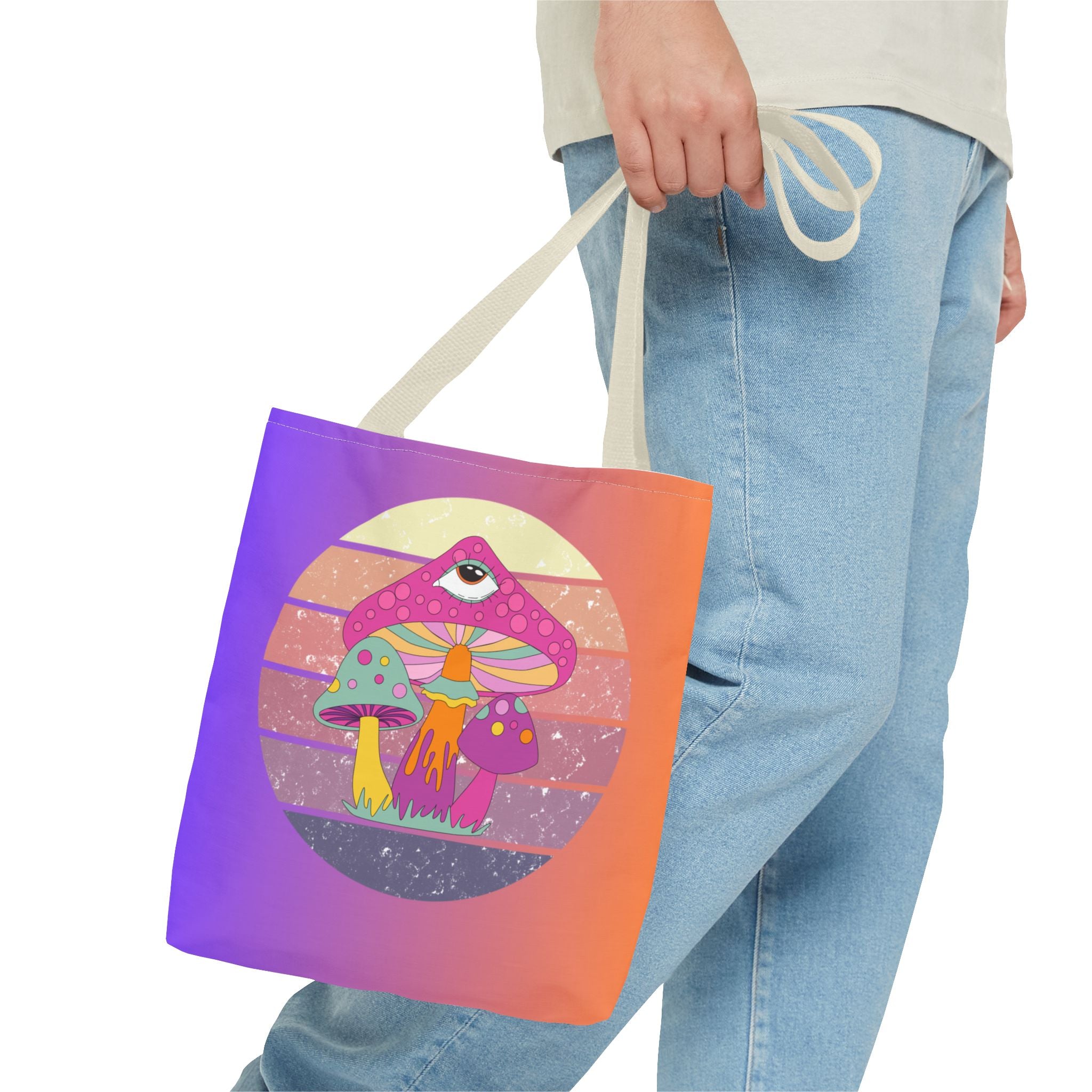 🍄🎶 70s Trippy Mushroom Synthwave Tote Bag 🌈✨