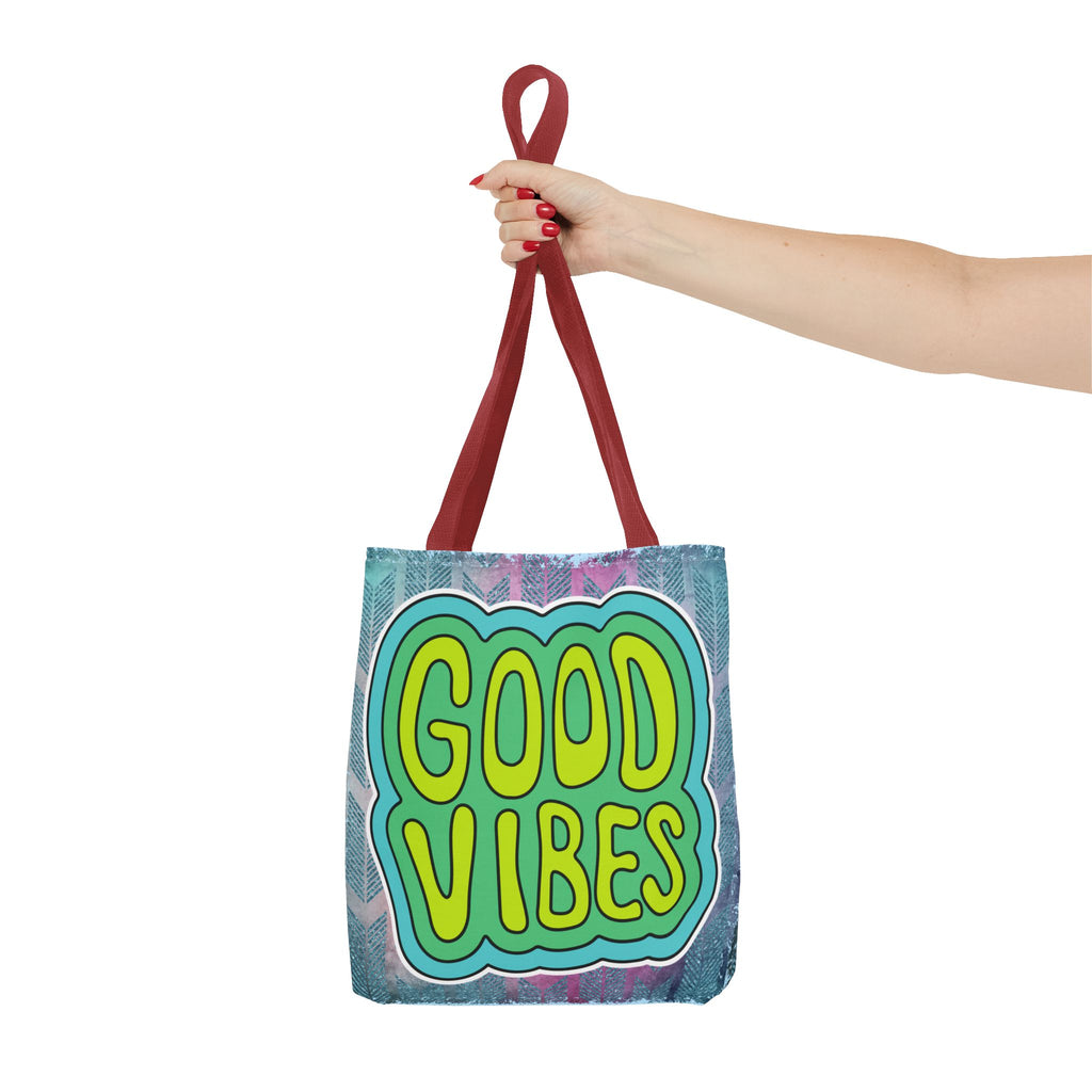 💚 70s Good Vibes Green & Blue Retro Throwback Tote Bag