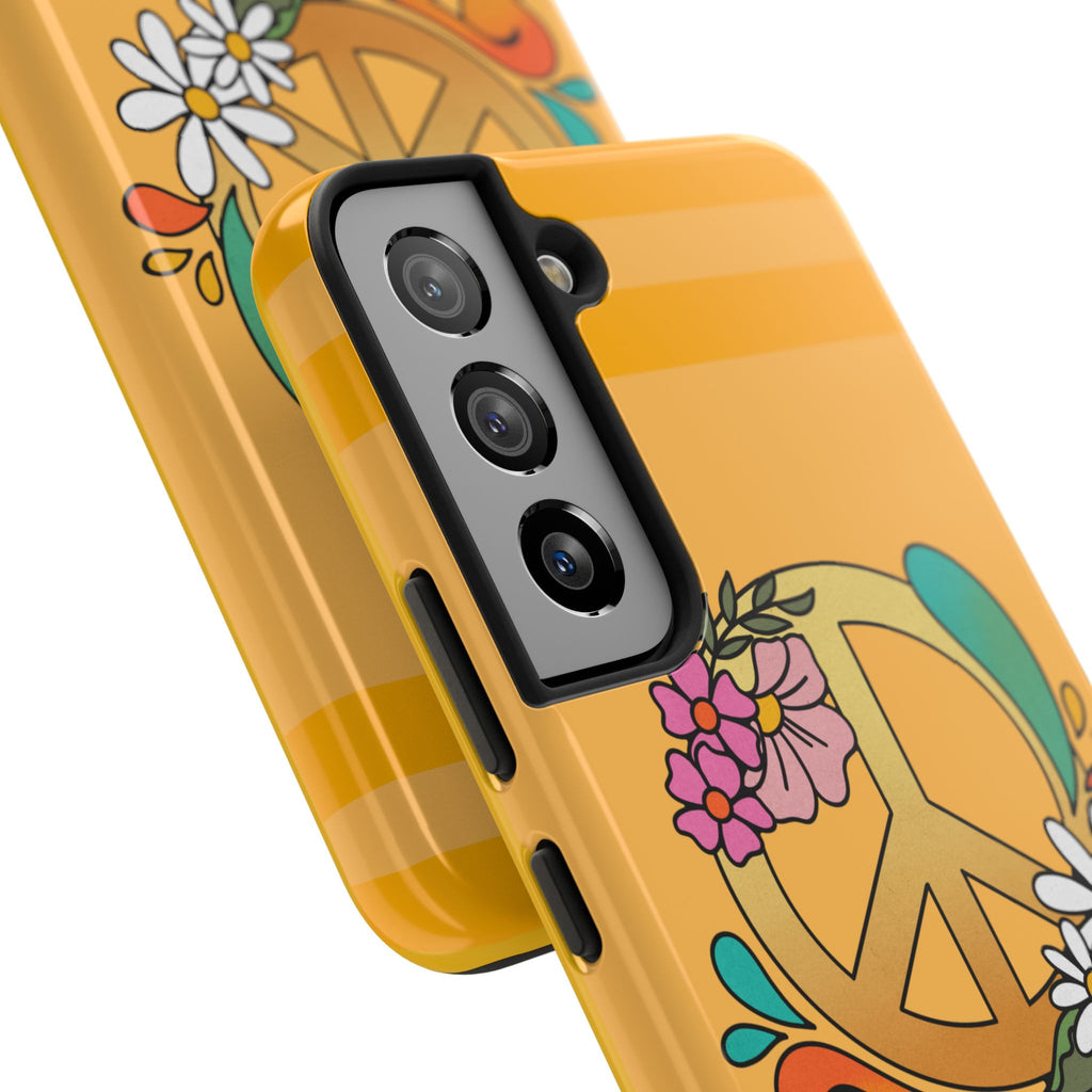 60s–70s Yellow Peace Sign Phone Case ✌️📱