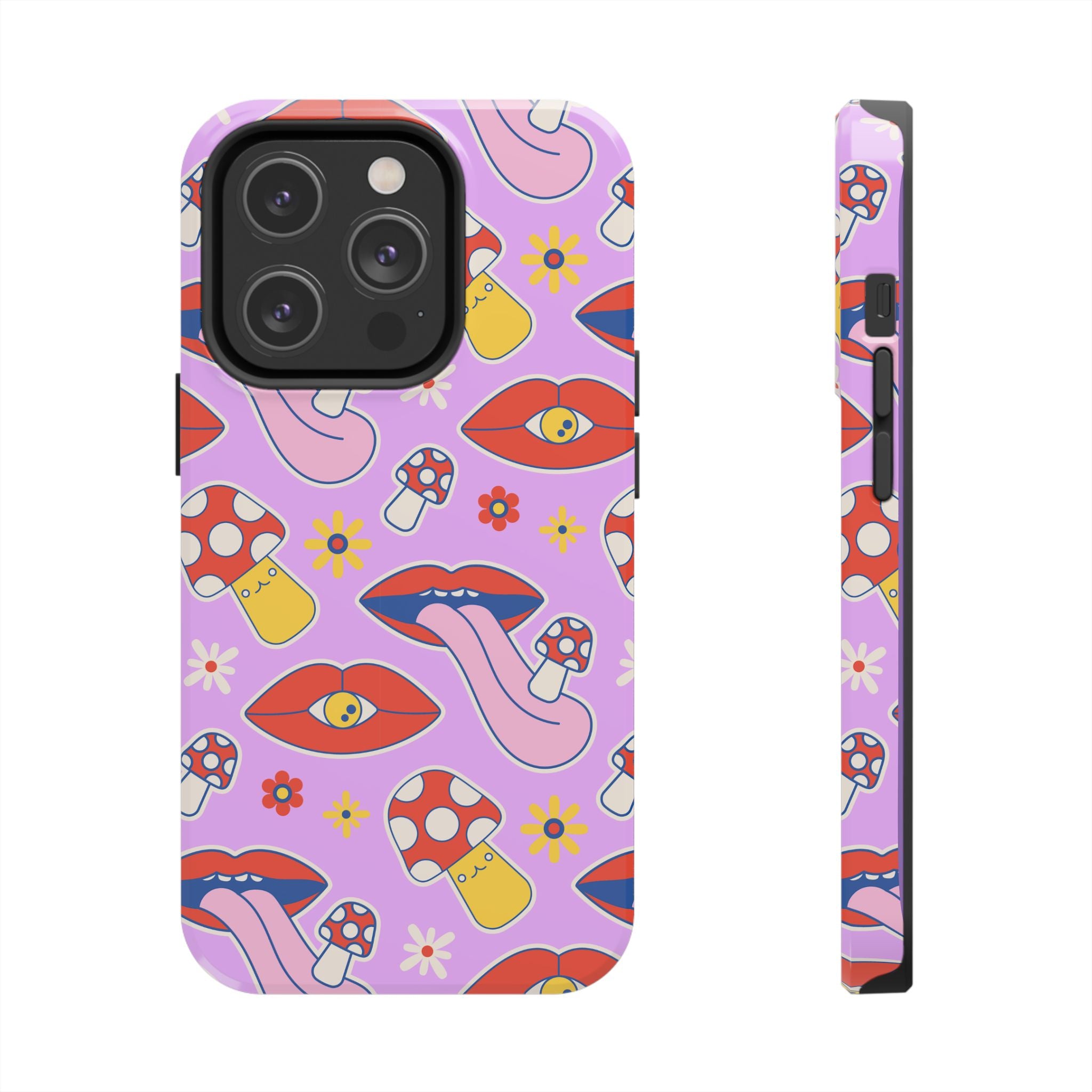 70s Lips Mushrooms Flower Power Purple Phone Case 💜🍄🌼