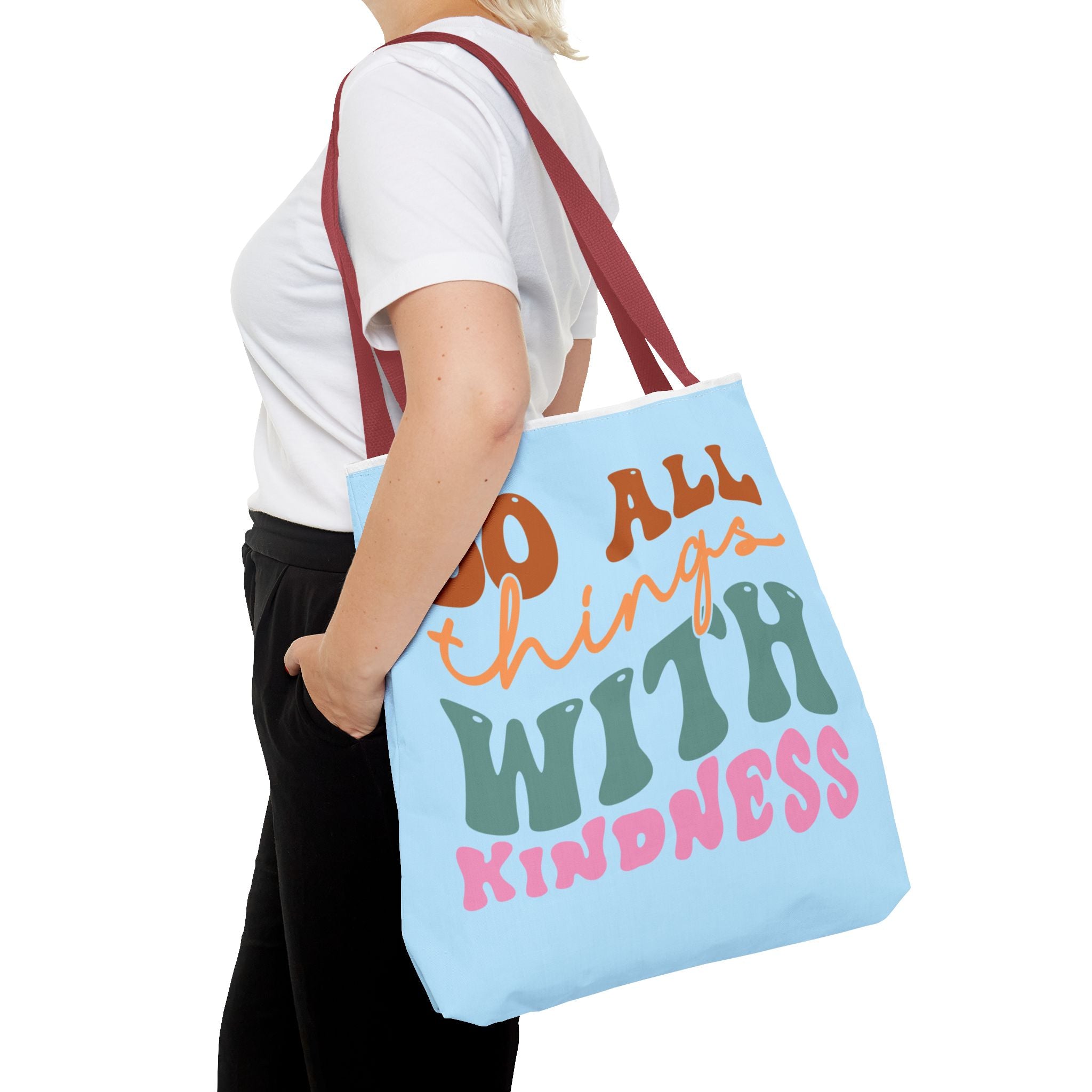 🌸 60s “Do All Things With Kindness” Retro Tote Bag – Baby Blue