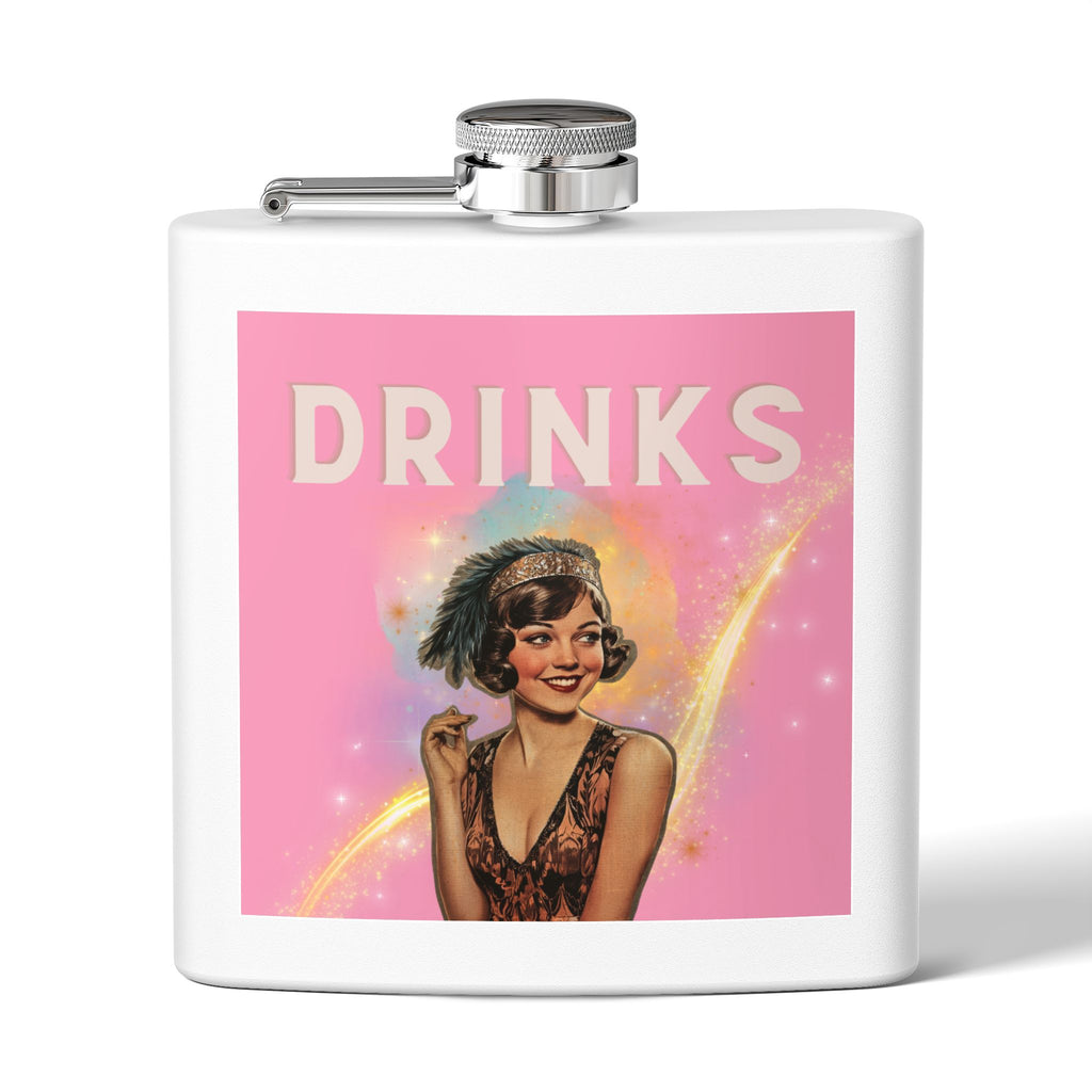 Drinks Pink Flapper Girl Flask