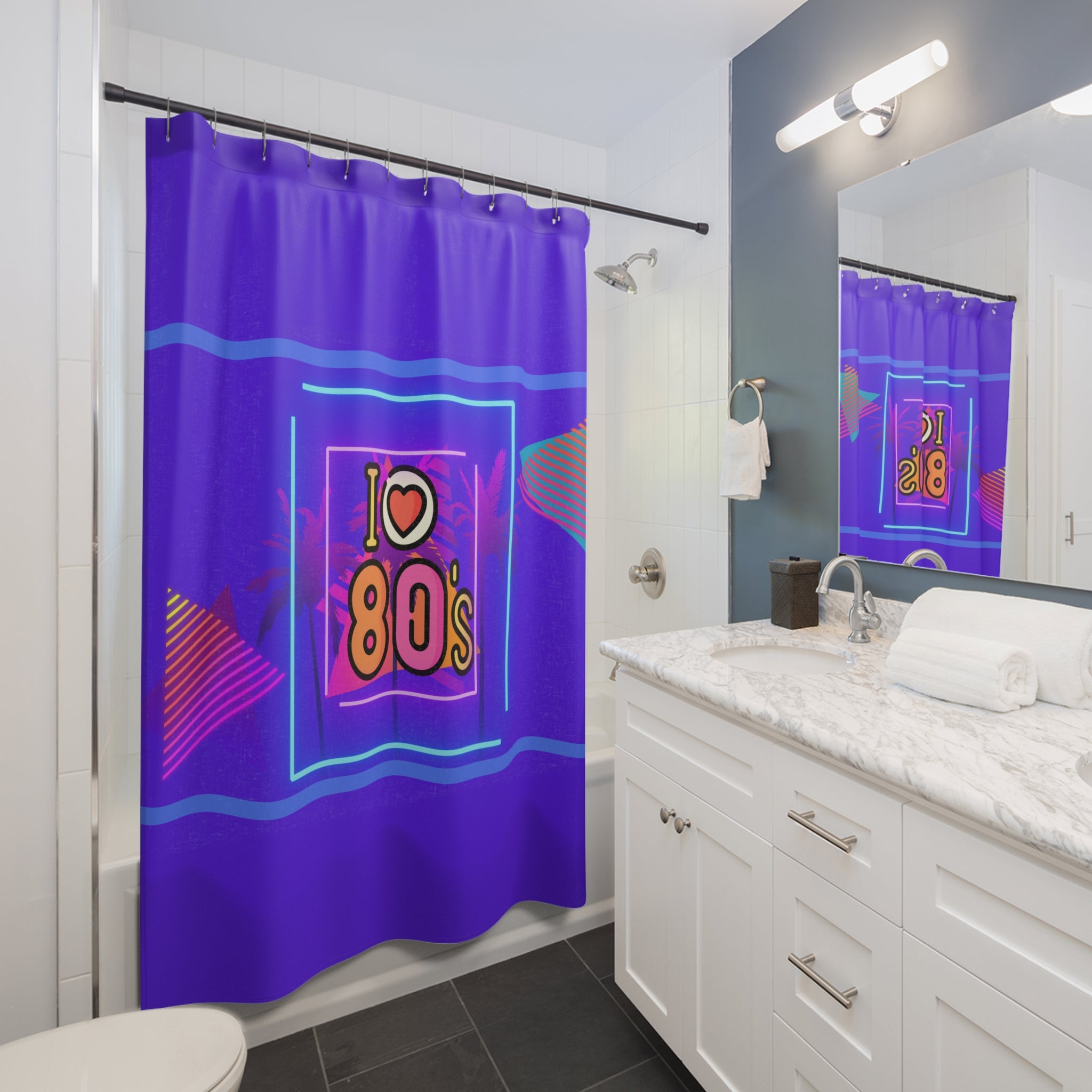 🌟💖 I Heart the 80s Glowing Shower Curtain 🌈🛁
