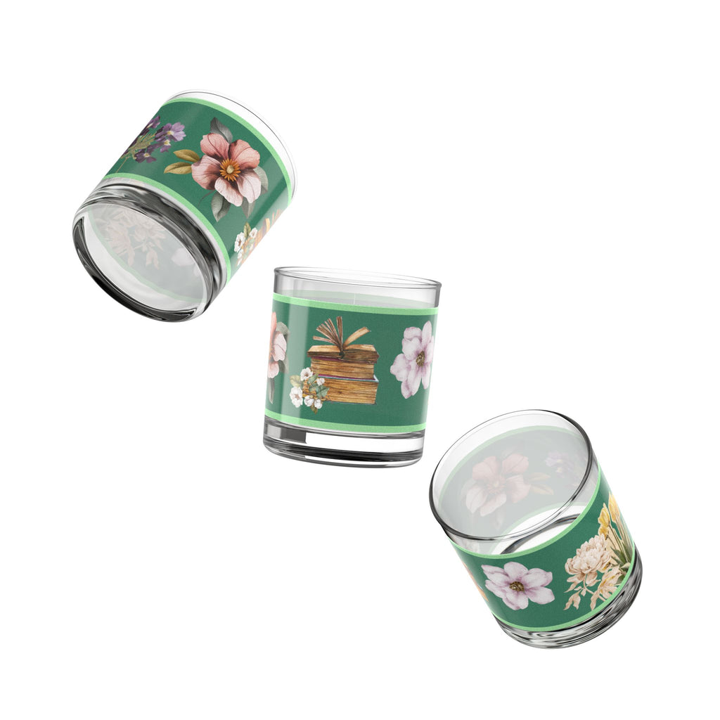 📚🌿 50s Bookish Green Floral Glass 🌸✨
