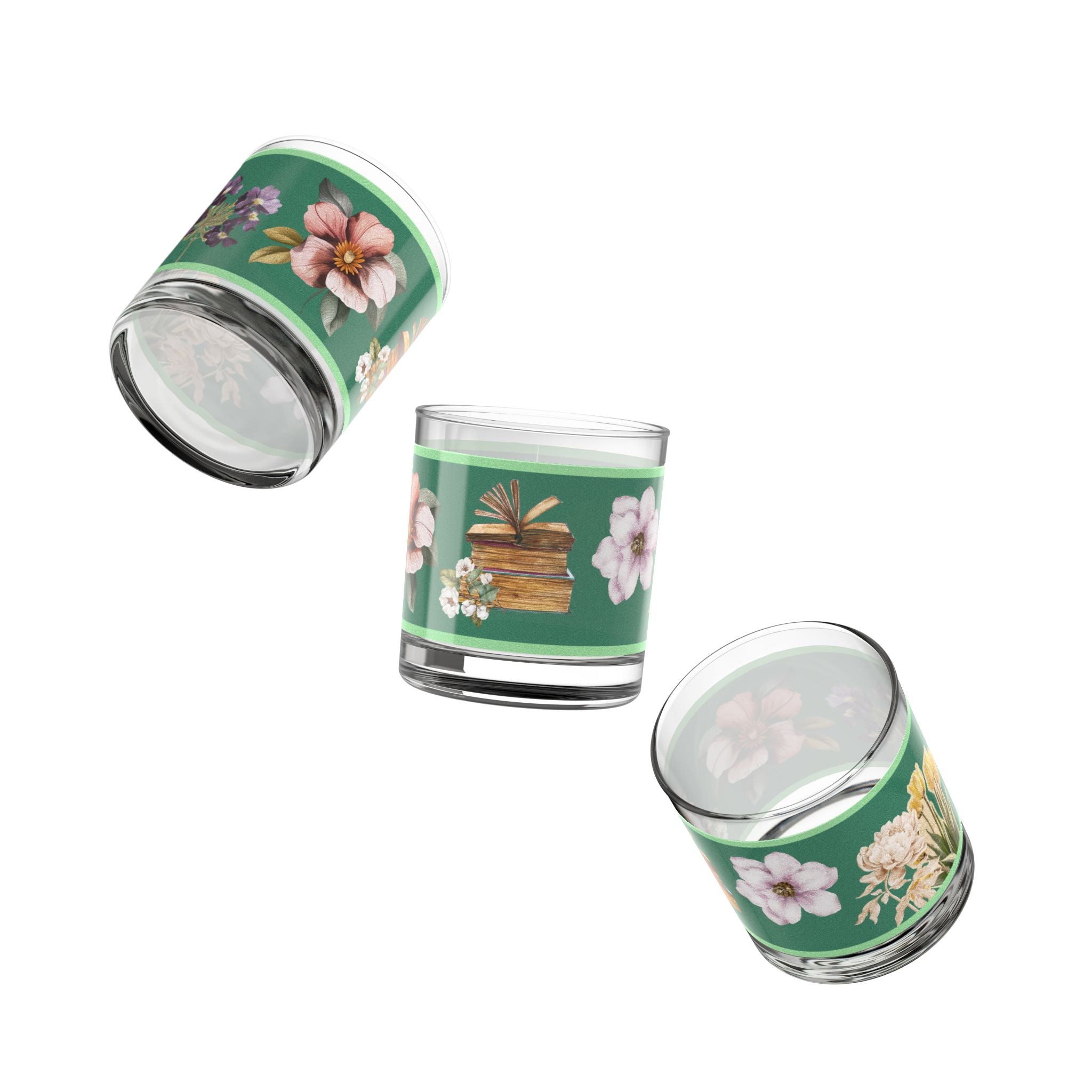 📚🌿 50s Bookish Green Floral Glass 🌸✨