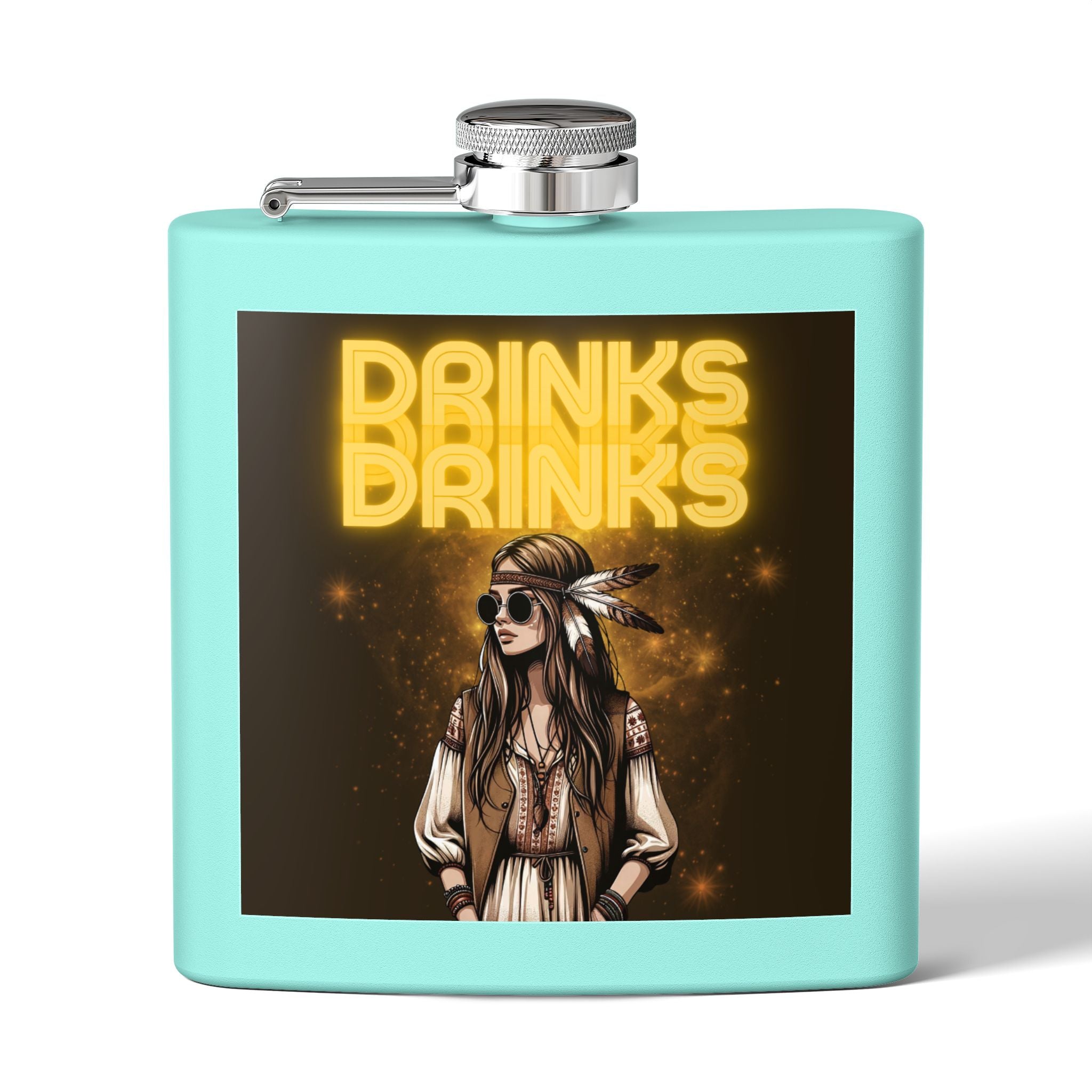 Drinks Drinks Drinks – Hippie Woman Vintage Flask