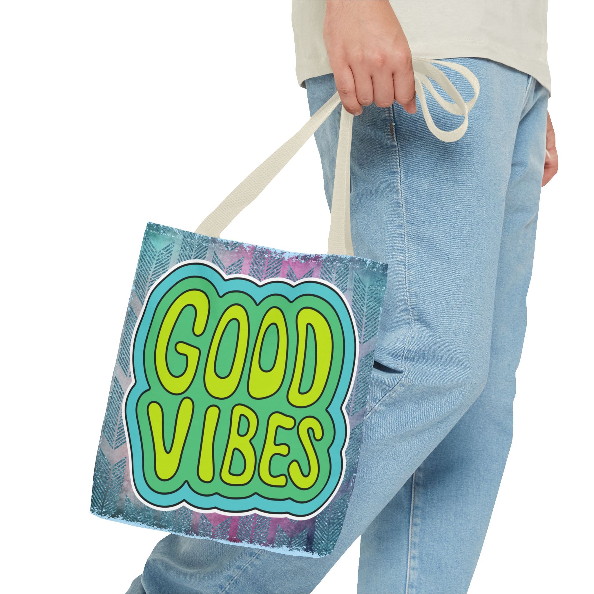 💚 70s Good Vibes Green & Blue Retro Throwback Tote Bag