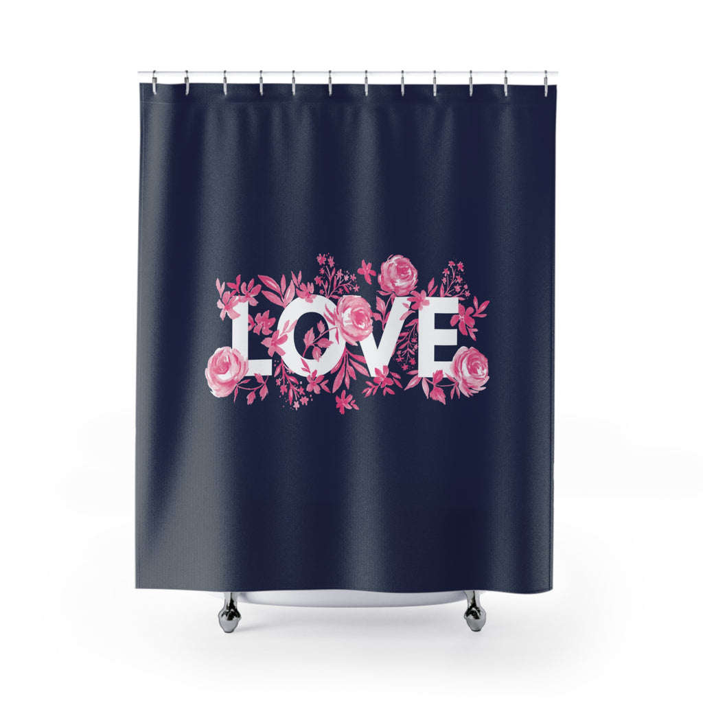 💖 Dark Navy Light Pink Love Shower Curtain