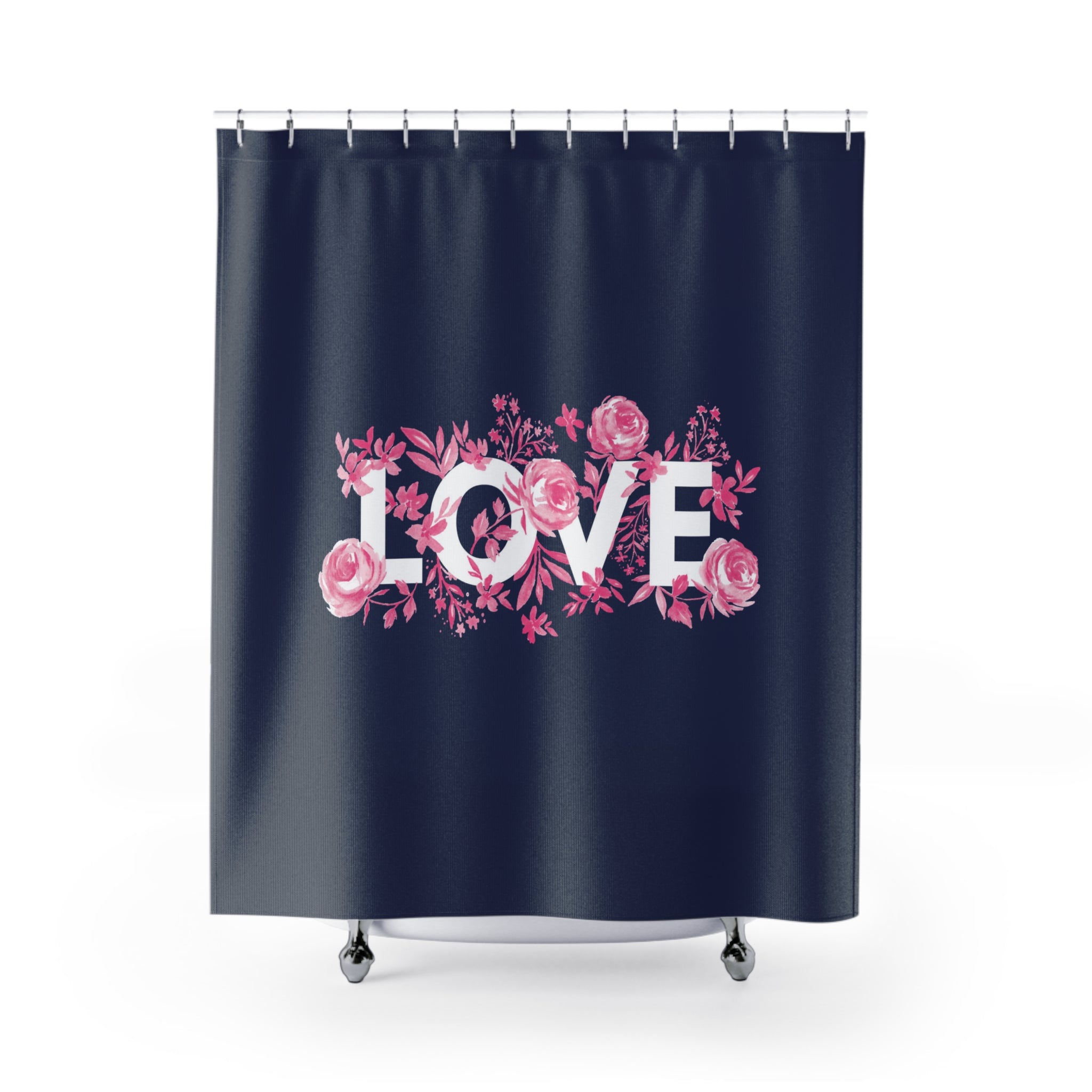 💖 Dark Navy Light Pink Love Shower Curtain