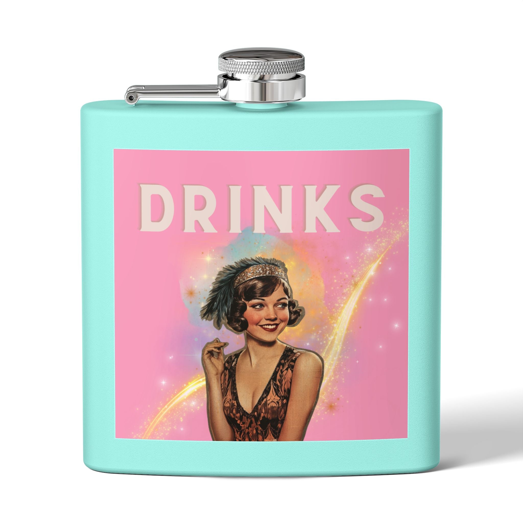 Drinks Pink Flapper Girl Flask