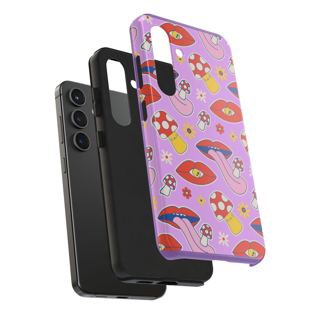 70s Lips Mushrooms Flower Power Purple Phone Case 💜🍄🌼