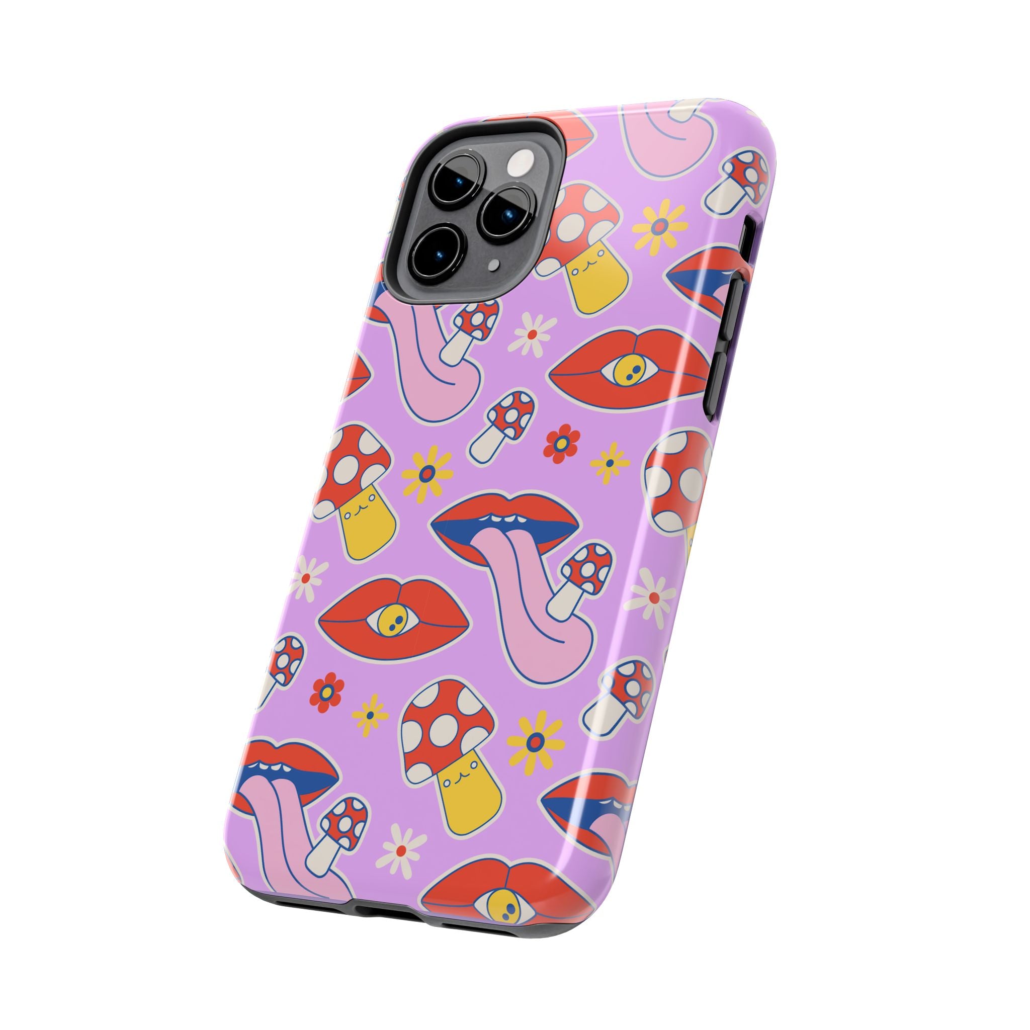 70s Lips Mushrooms Flower Power Purple Phone Case 💜🍄🌼
