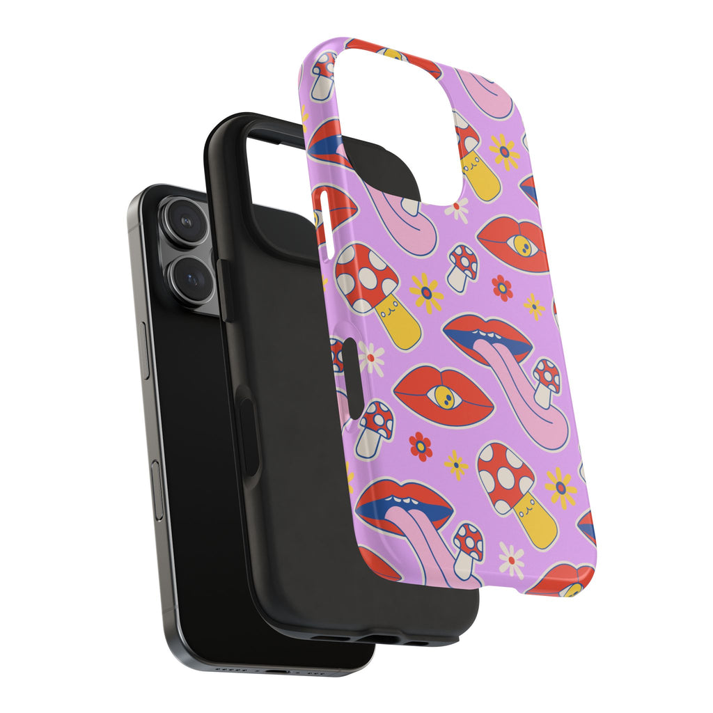 70s Lips Mushrooms Flower Power Purple Phone Case 💜🍄🌼