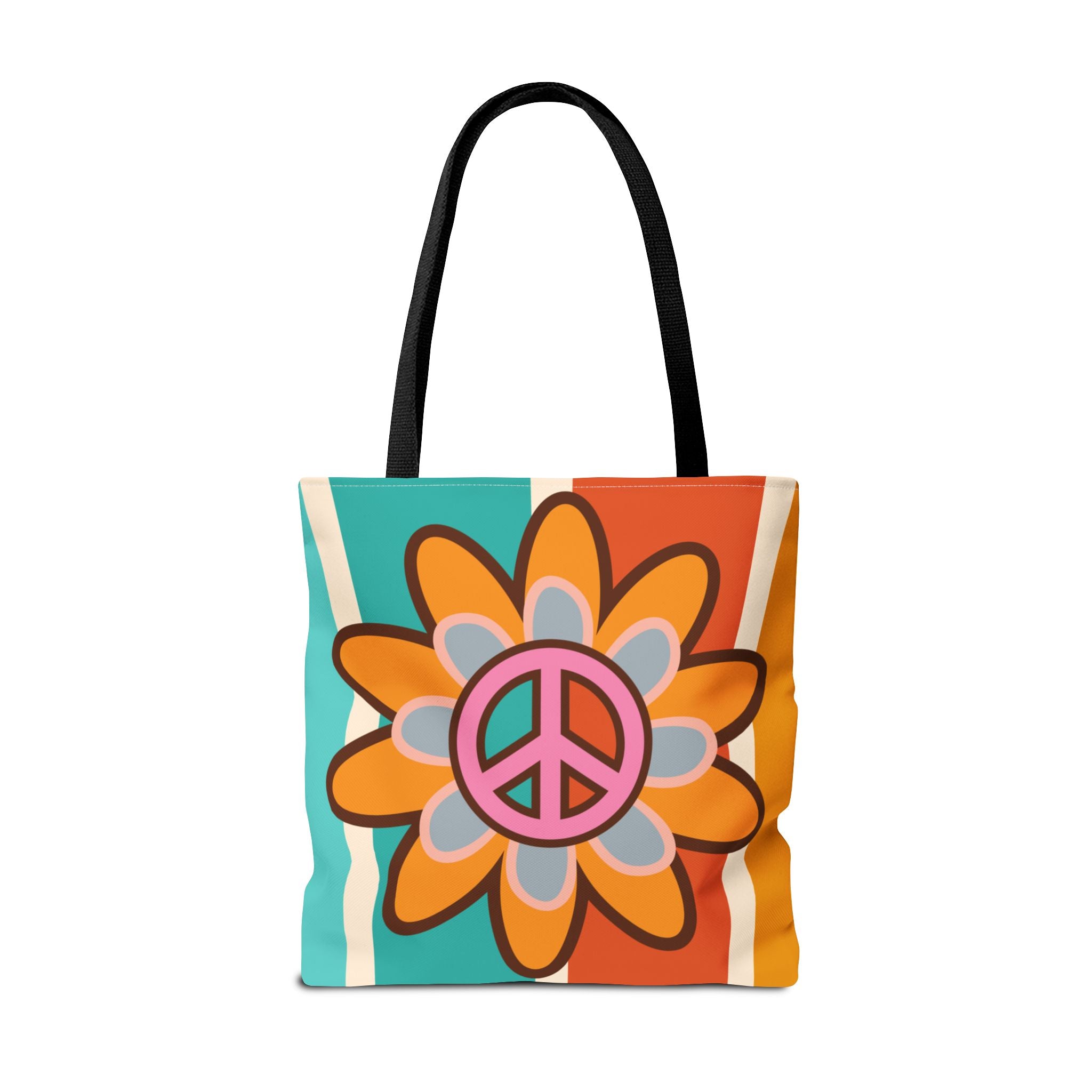 ✌️🌸 Funky 70s Peace & Floral Tote Bag 🌈👜