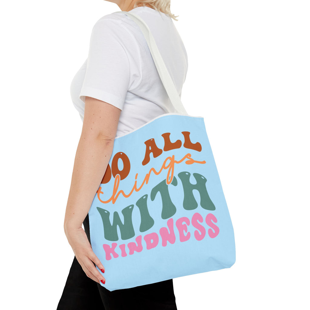 🌸 60s “Do All Things With Kindness” Retro Tote Bag – Baby Blue