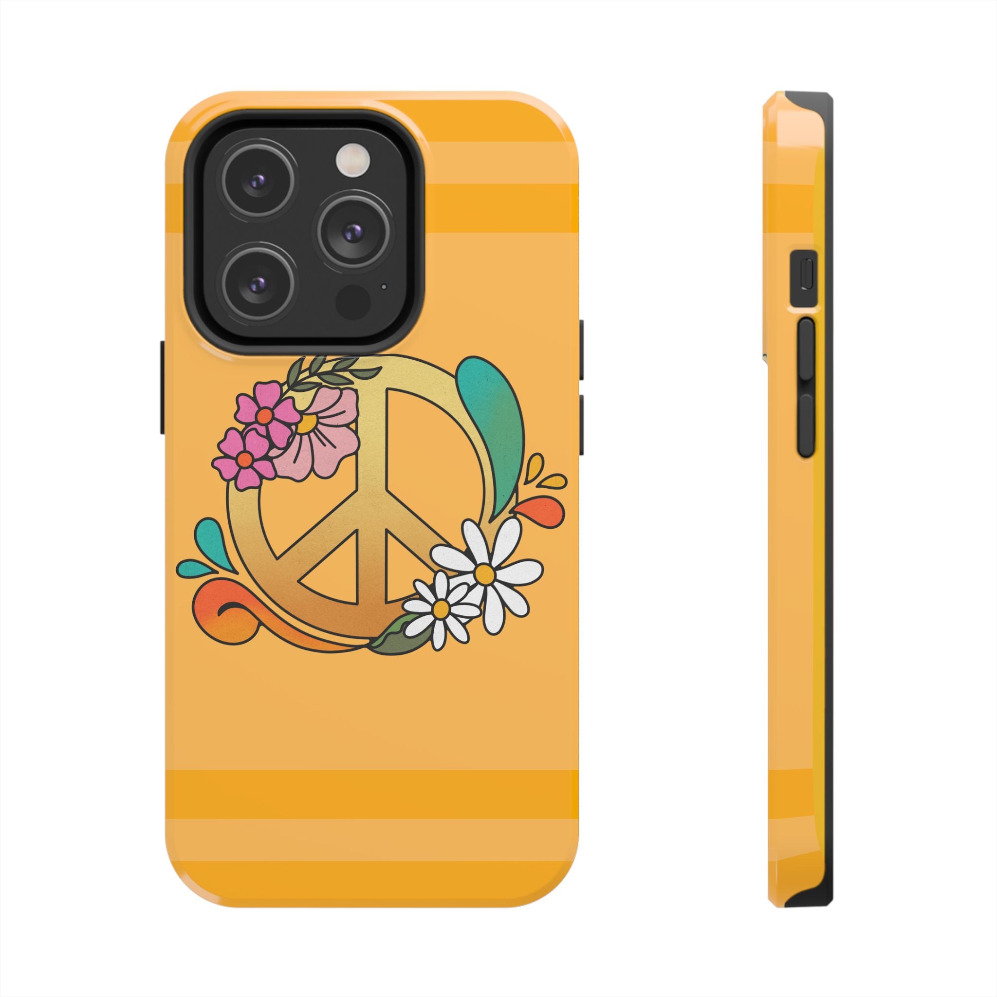 60s–70s Yellow Peace Sign Phone Case ✌️📱