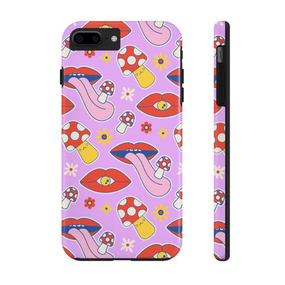70s Lips Mushrooms Flower Power Purple Phone Case 💜🍄🌼