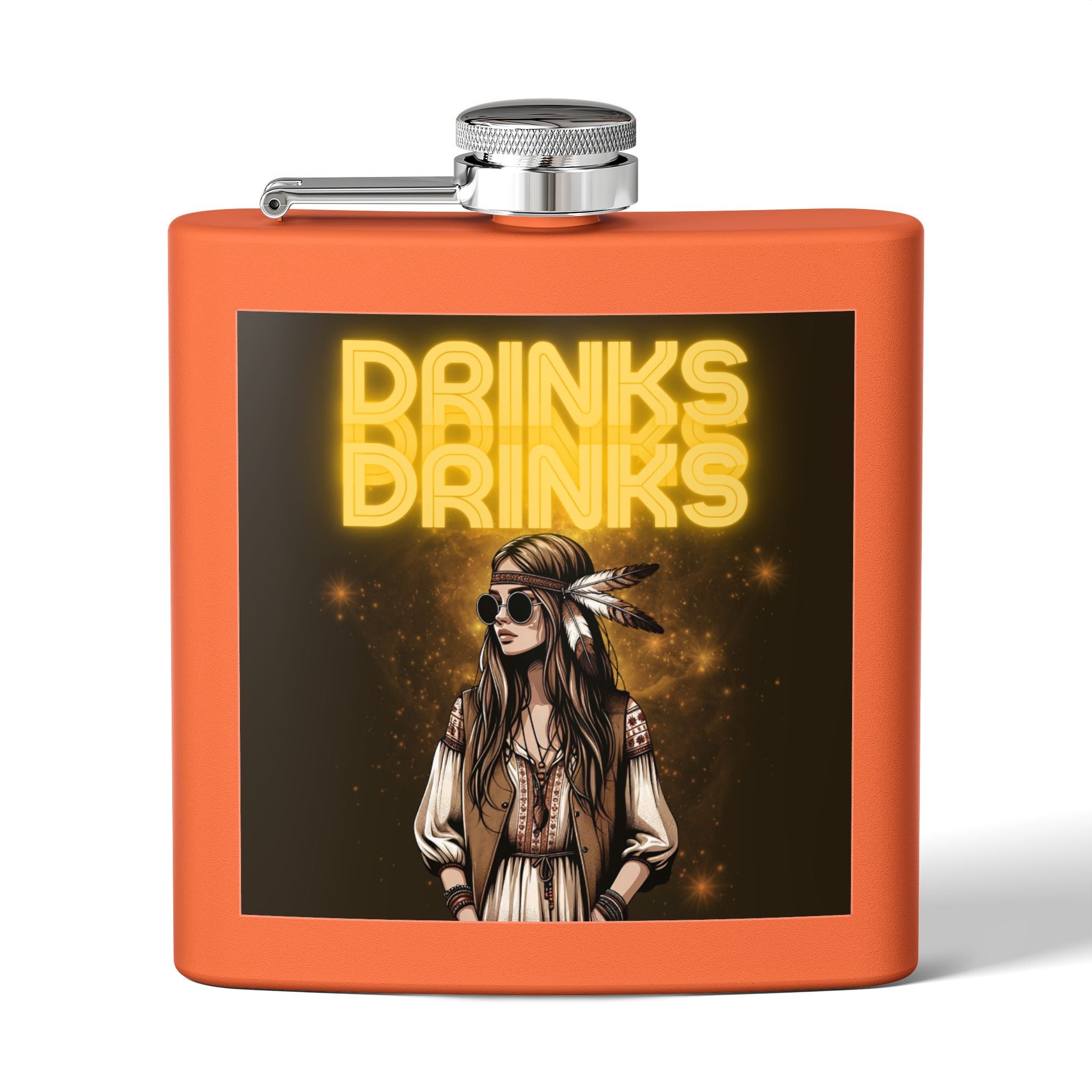 Drinks Drinks Drinks – Hippie Woman Vintage Flask