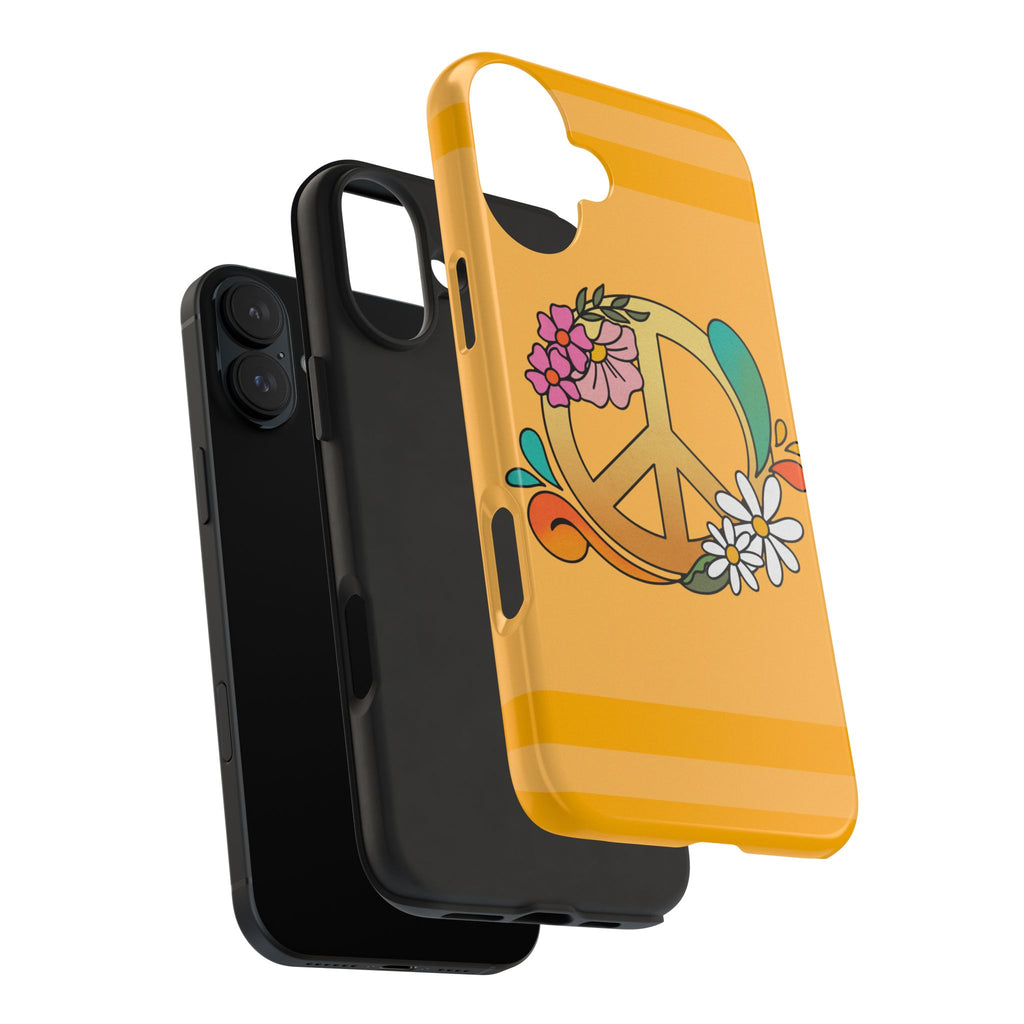60s–70s Yellow Peace Sign Phone Case ✌️📱