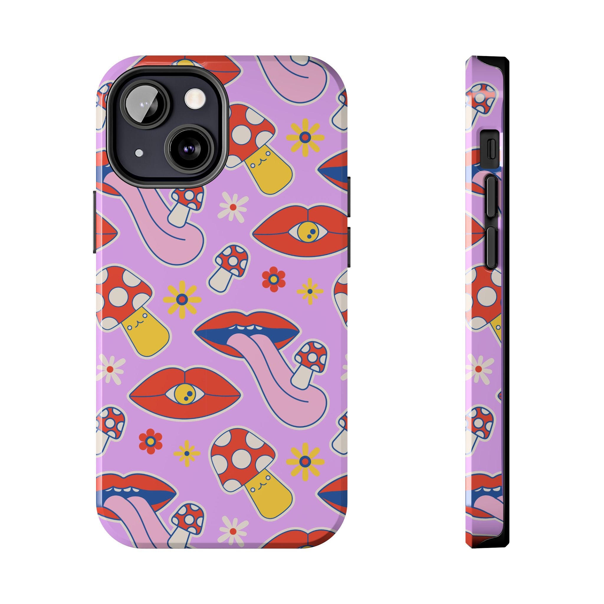 70s Lips Mushrooms Flower Power Purple Phone Case 💜🍄🌼