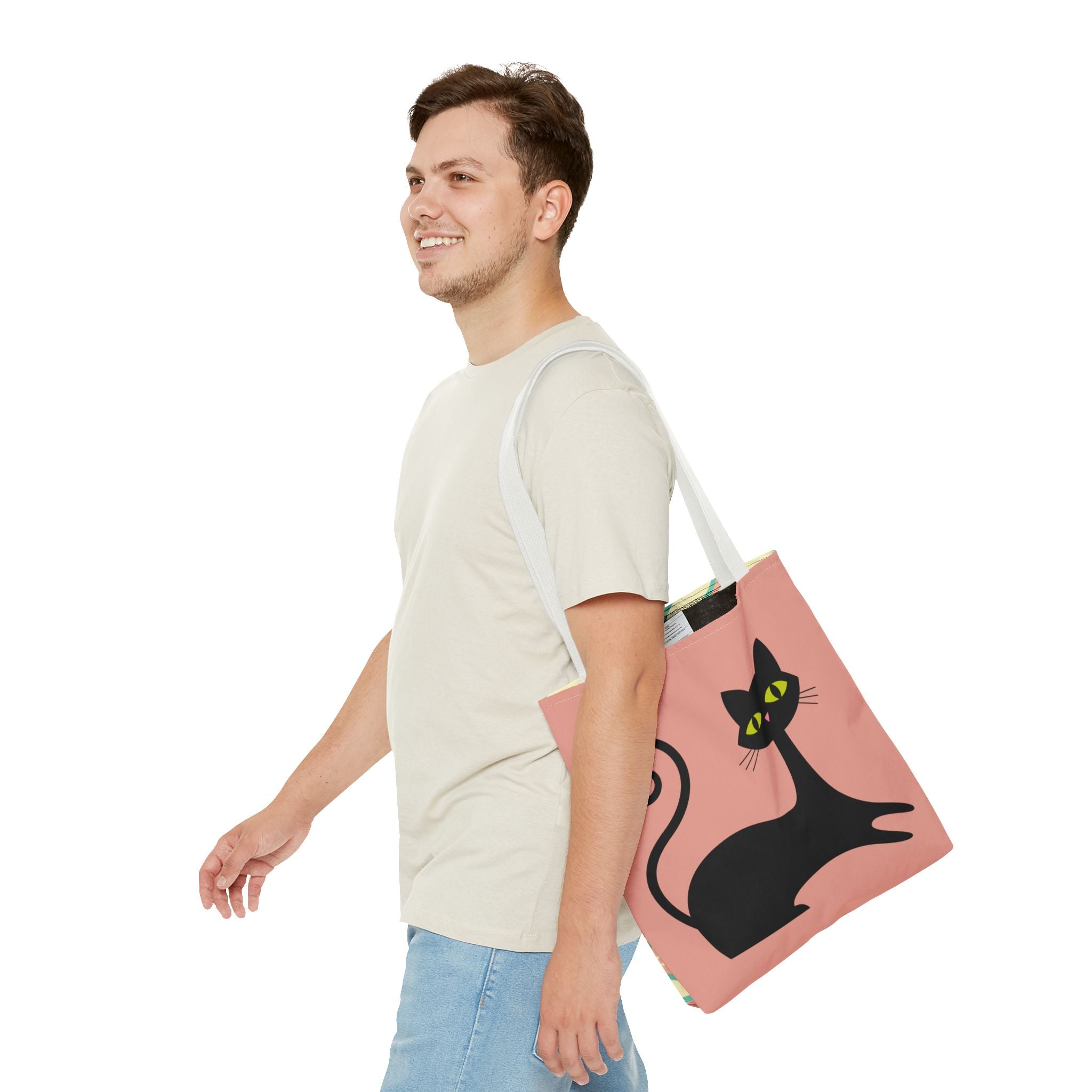 🐱 50s Retro Cat & Clock Tote Bag