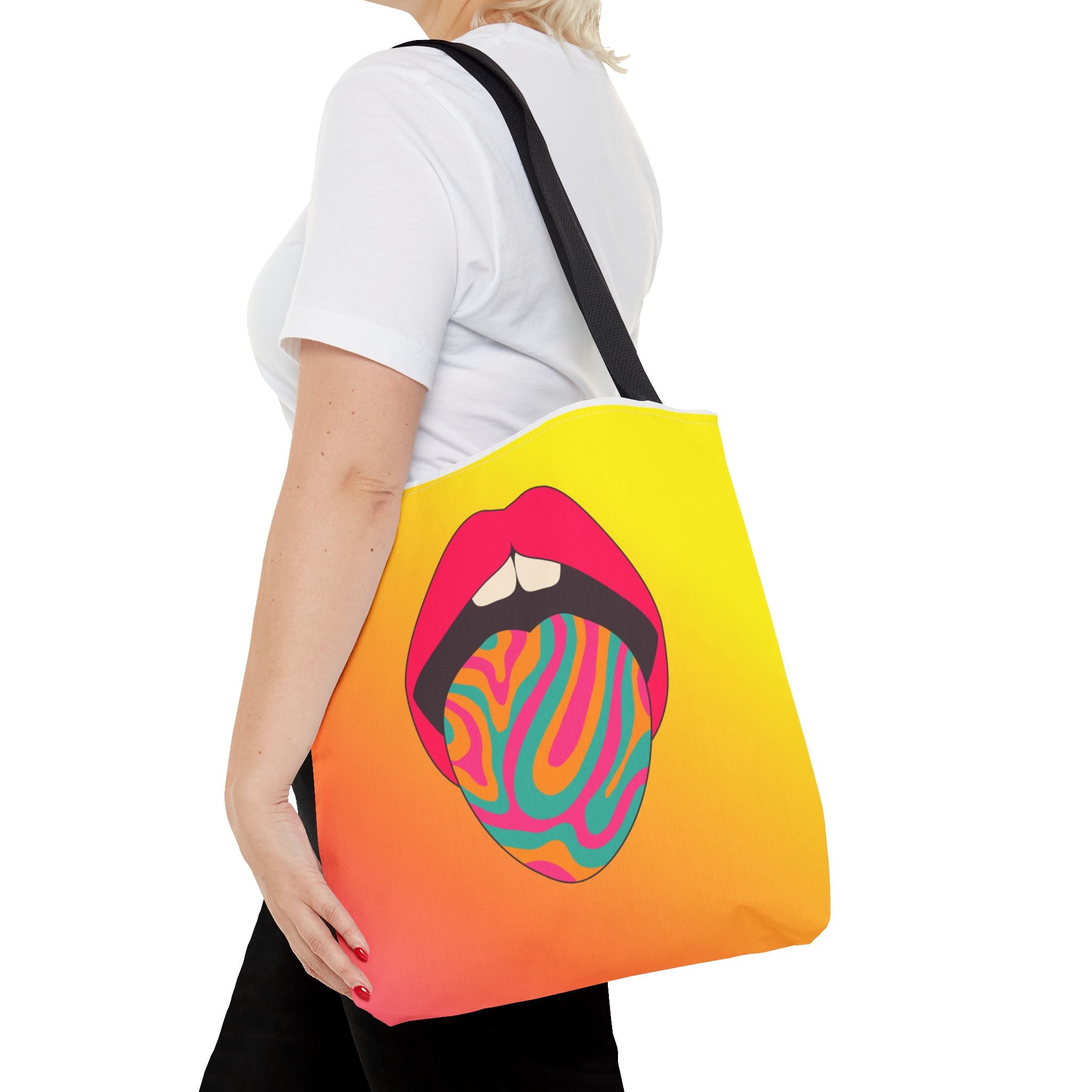 👄🌈 60s–70s Psychedelic Lips & Tongue Tote Bag ✨🍄