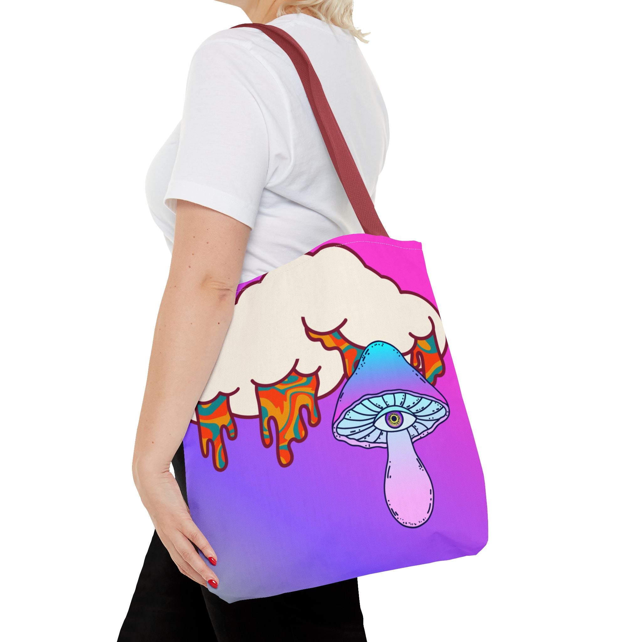 🍄☁️ 70s Trippy Cloud & Mushroom Tote Bag 🌈✨