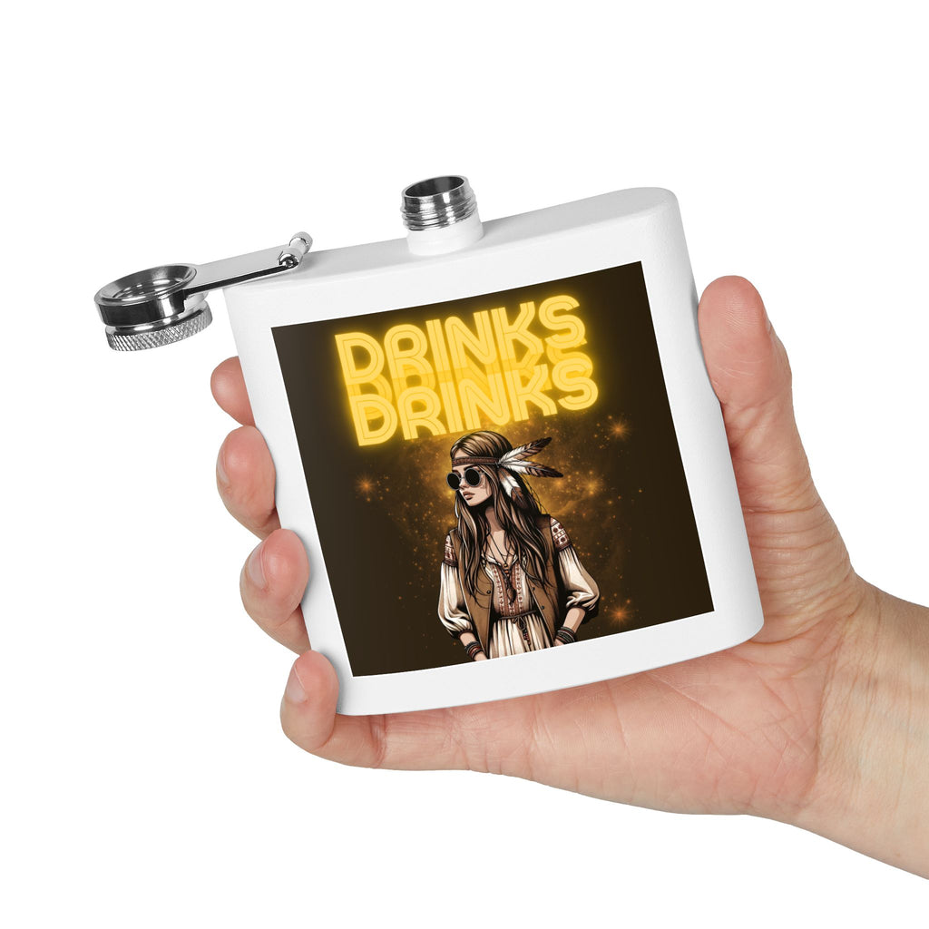 Drinks Drinks Drinks – Hippie Woman Vintage Flask