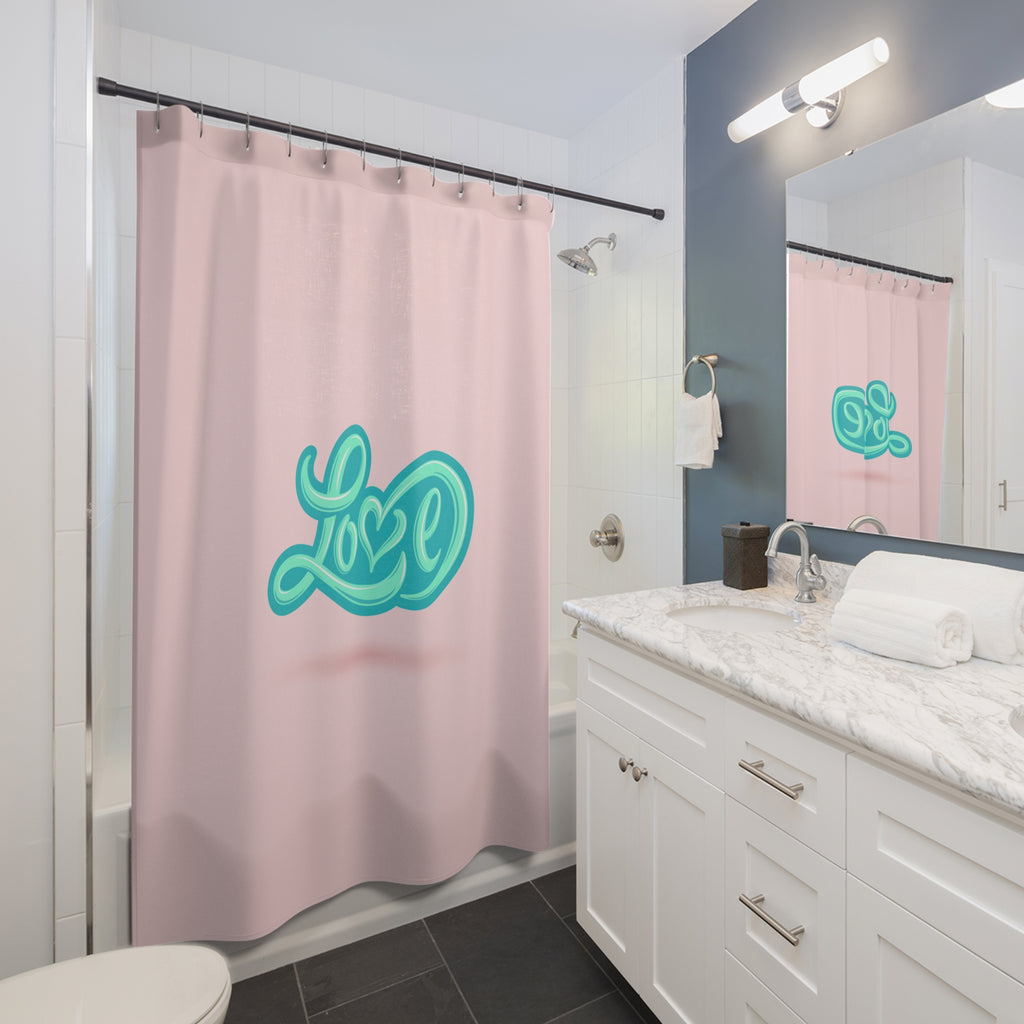 💖 Retro Teal Pastel Pink Love Shower Curtain