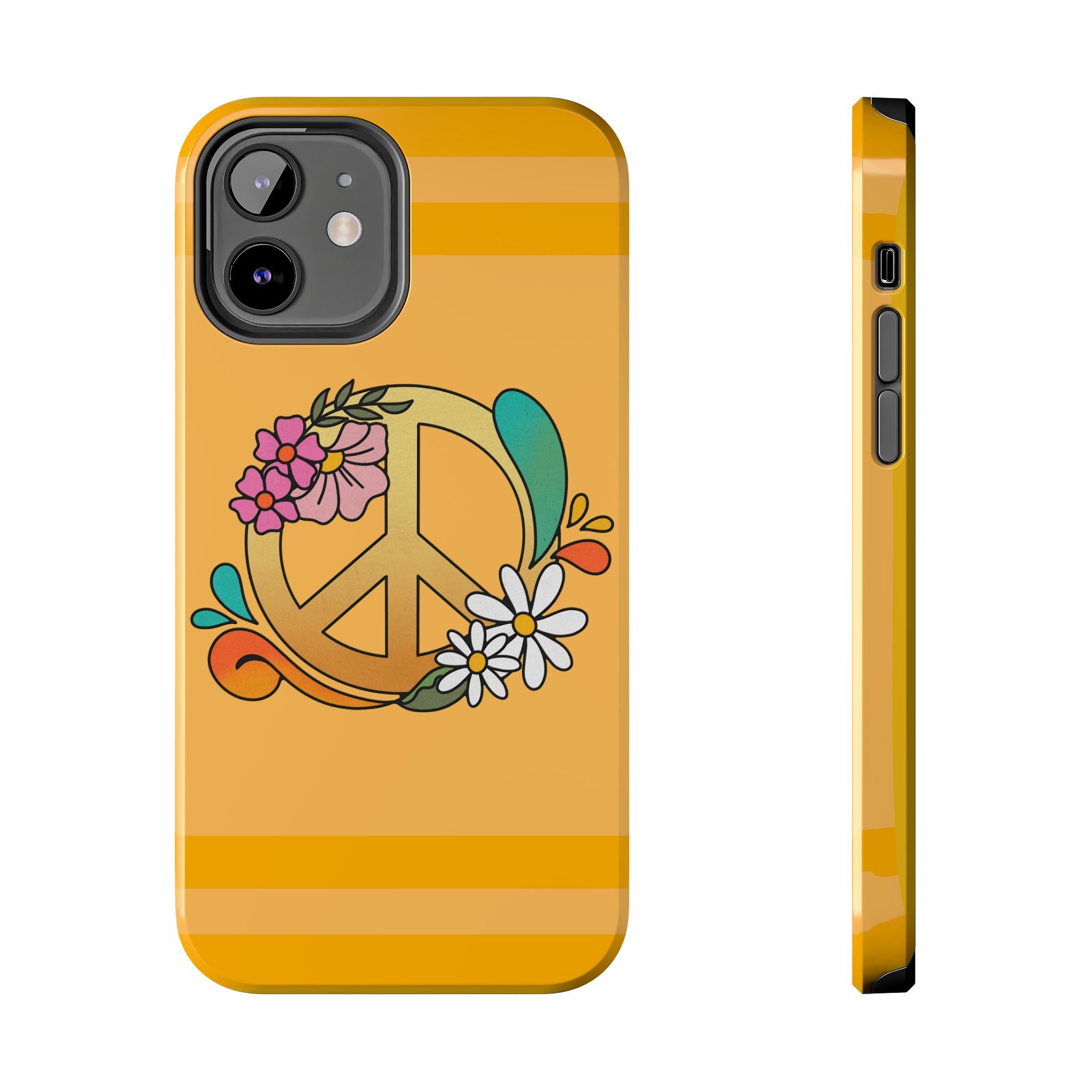 60s–70s Yellow Peace Sign Phone Case ✌️📱